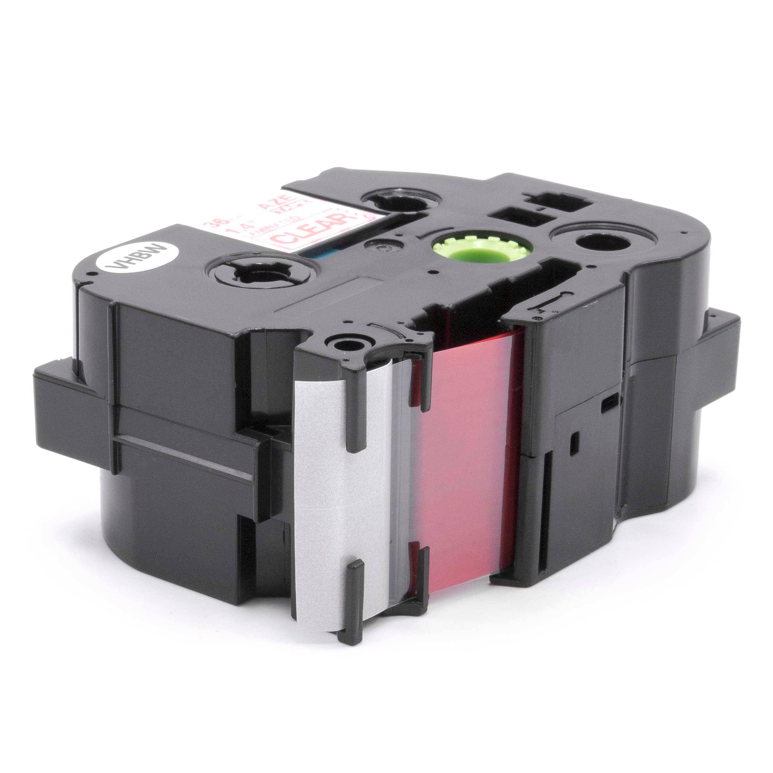 vhbw Schriftband-Kassette Ersatz für Brother 162 für Etiketten-Drucker 36mm Rot auf Transparent