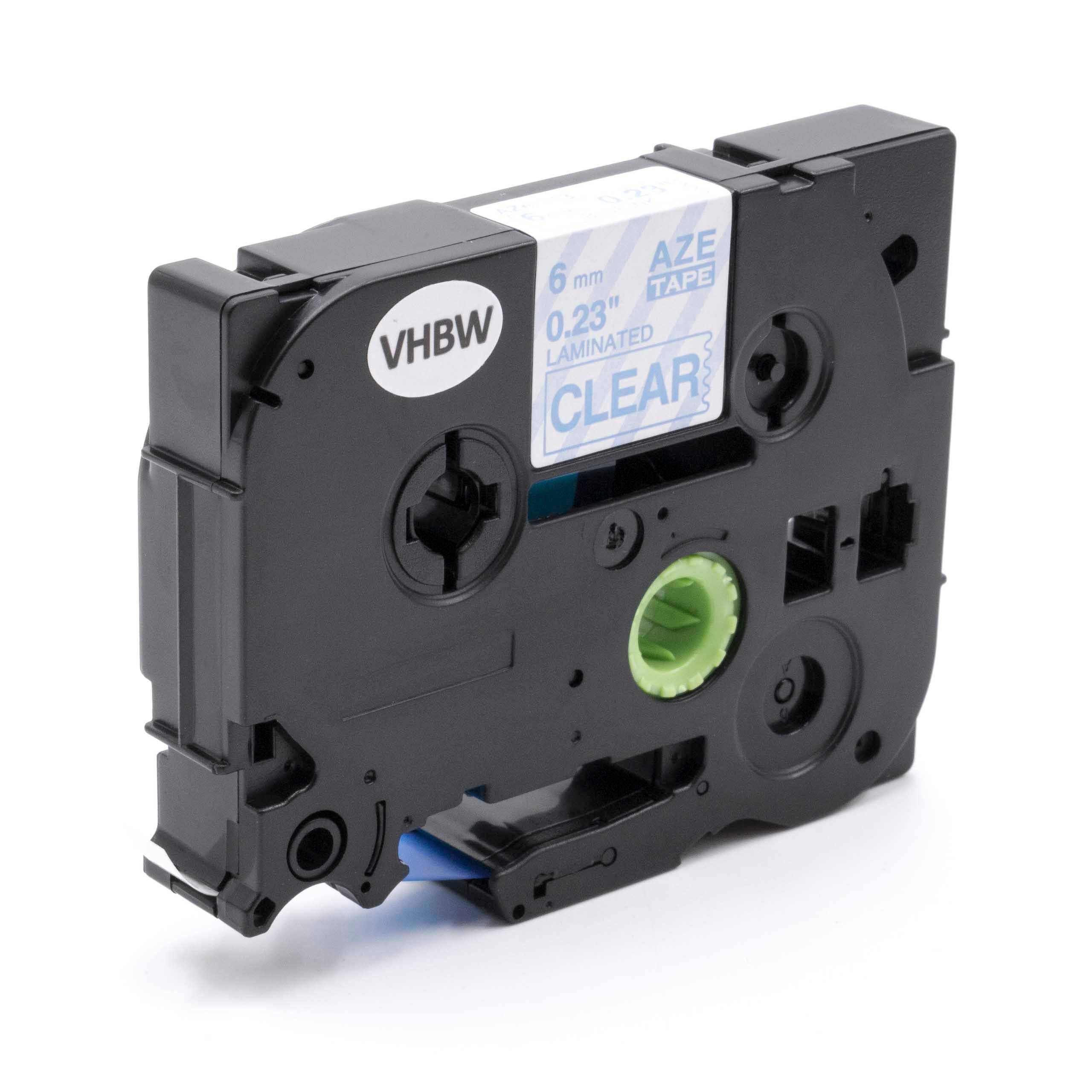 vhbw Schriftband-Kassette kompatibel mit Brother P-Touch P900W, P950NW, P950W, RL-700S, ST1150, ST1150DX Etiketten-Drucker 6mm Blau auf Transparent
