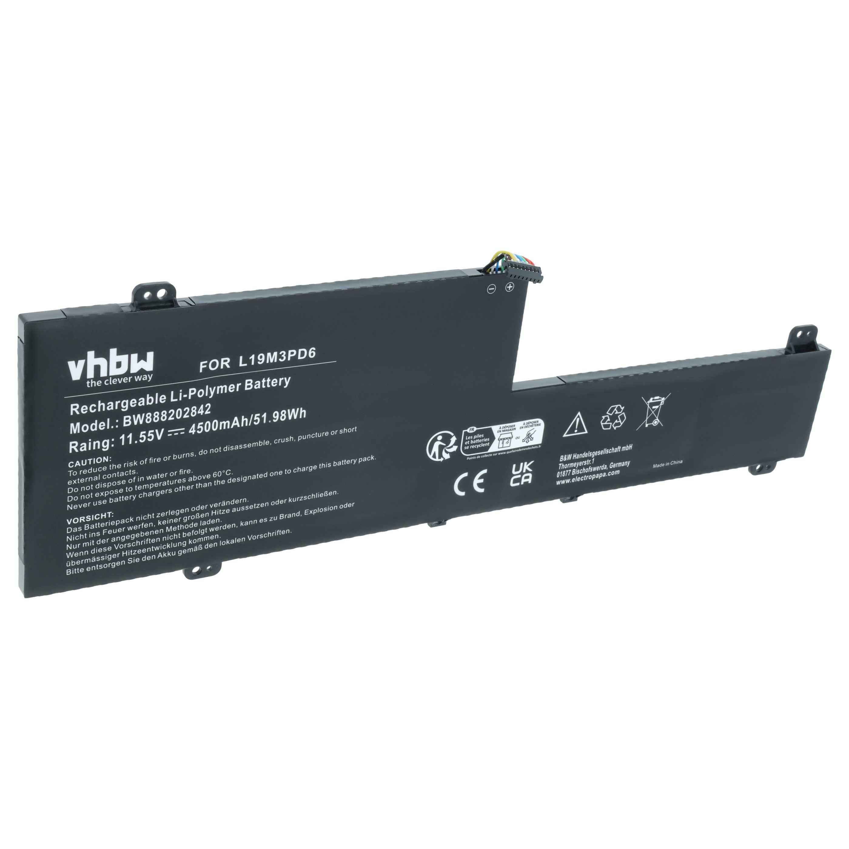 vhbw Akku Ersatz für Lenovo SB10X49071, SB10X49076, SB10X49078 für Notebook (4500 mAh, 11,55 V, Li-Polymer)