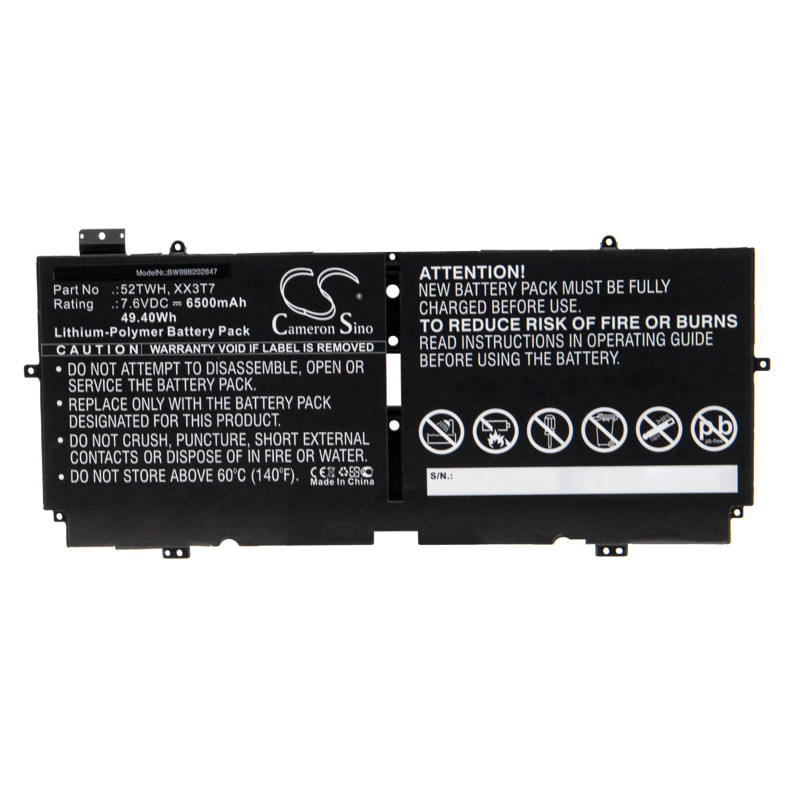 vhbw Akku Ersatz für Dell XX3T7, 52TWH für Notebook (6500 mAh, 7,6 V, Li-Polymer)