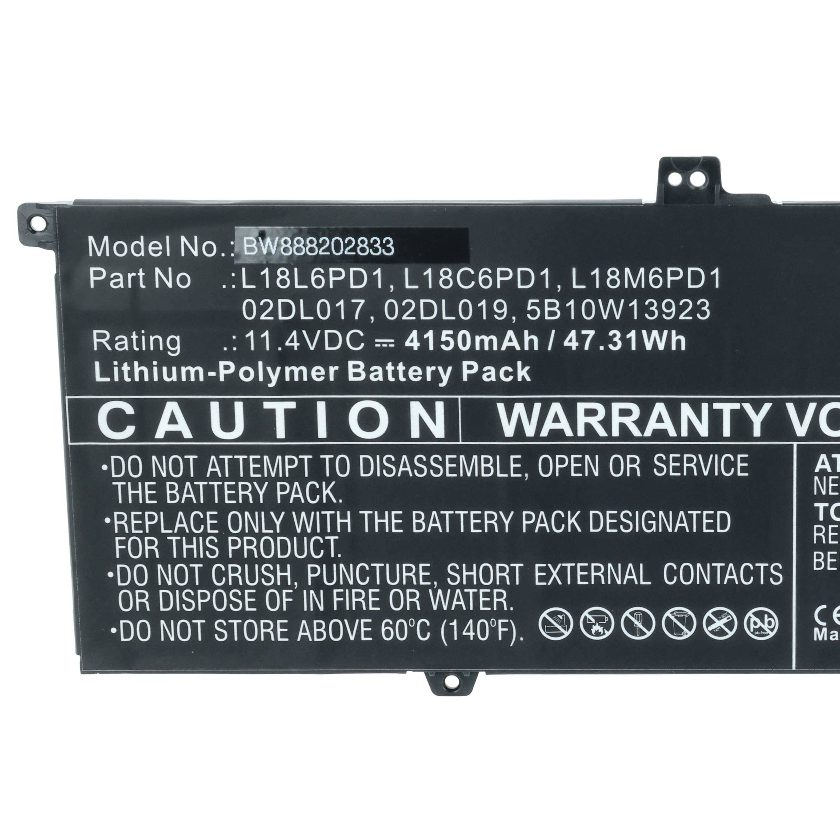 vhbw Akku Ersatz für Lenovo L18M6PD1, SB10T83166, SB10K97655, SB10K97657 für Notebook (4150 mAh, 11,4 V, Li-Polymer)