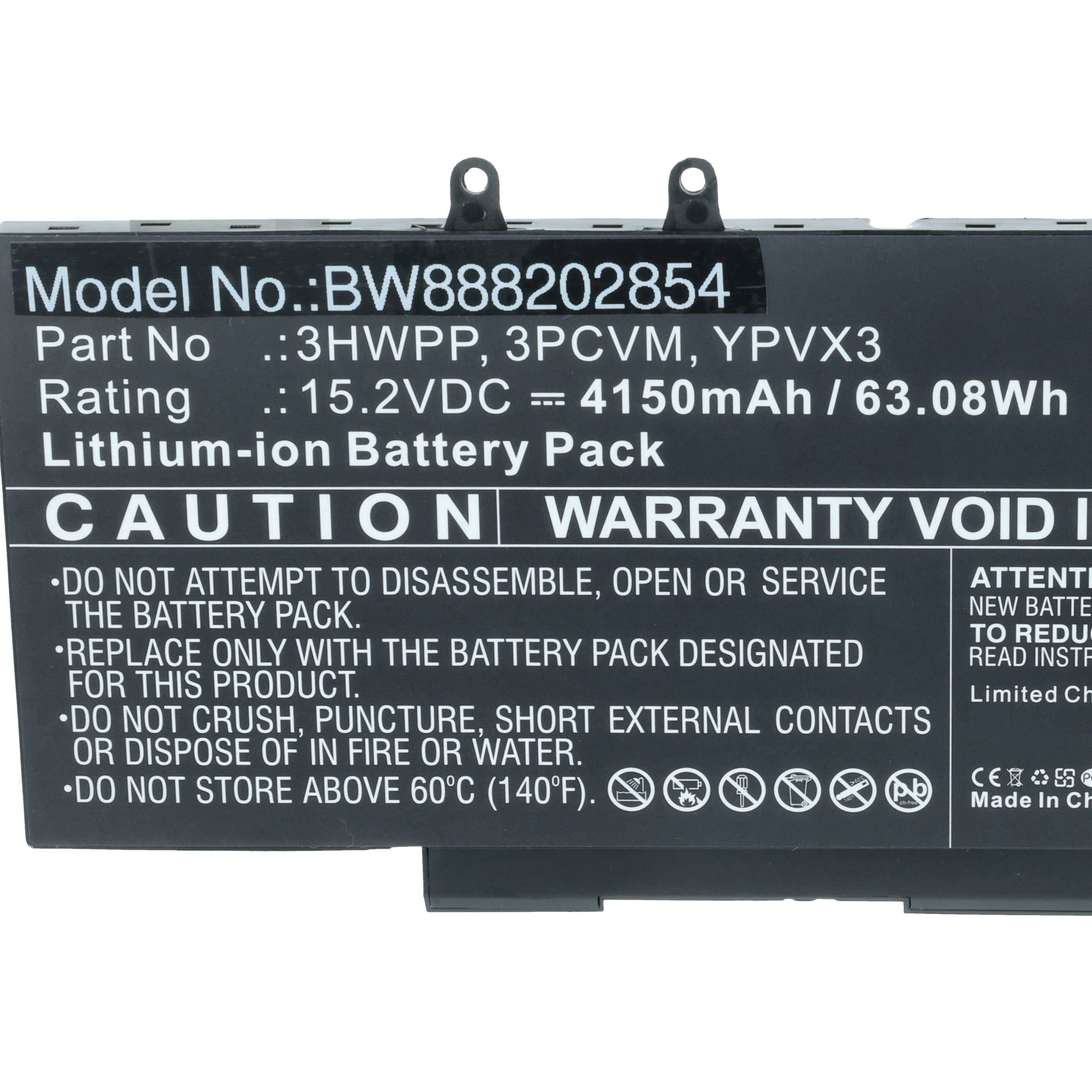 Lithium-Ionen-Akkupack, Modell-Nr.: BW888020854, Teilenummer: 3HWPP. Bewertung: 15,2 VDC = 4150 mAh / 63,08 Wh. Vorsicht: Nicht zerlegen.