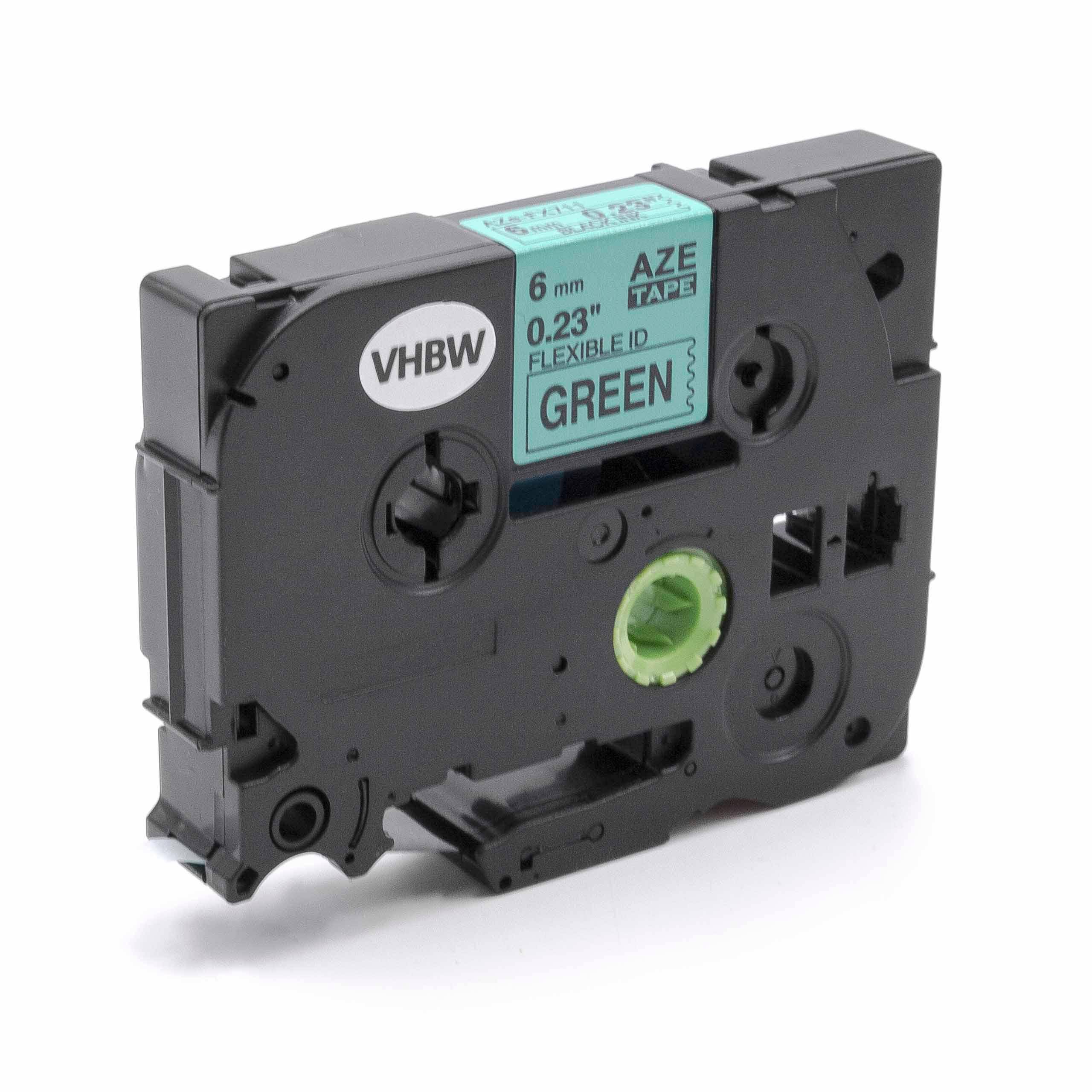 vhbw Schriftband-Kassette kompatibel mit Brother P-Touch P700, P750, P750TDI, P750W, P900, P900NW Etiketten-Drucker 6mm Schwarz auf Grün, Flexibel