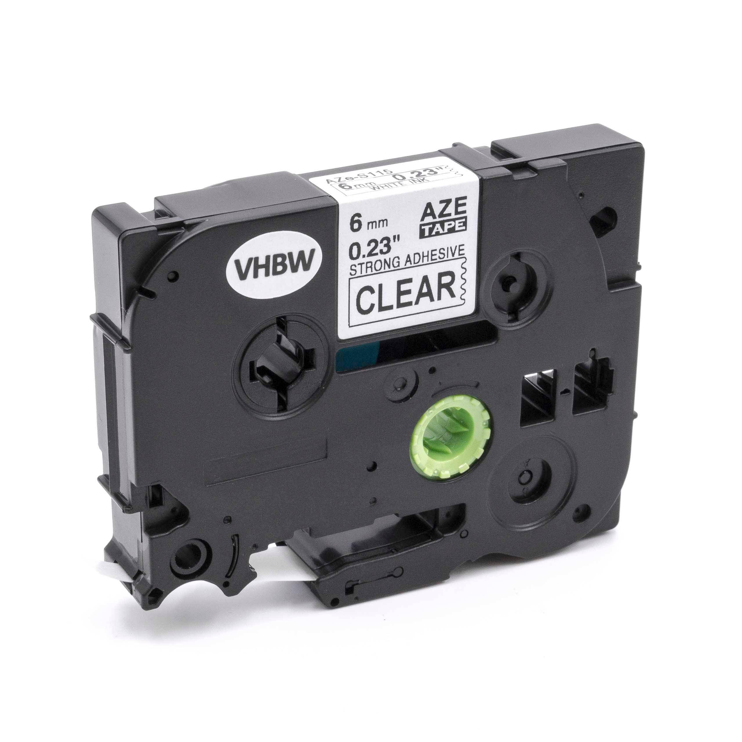 vhbw Schriftband-Kassette kompatibel mit Brother P-Touch H101TB, H105, H105NB, H105WB Etiketten-Drucker 6mm Weiß auf Transparent Extra Stark