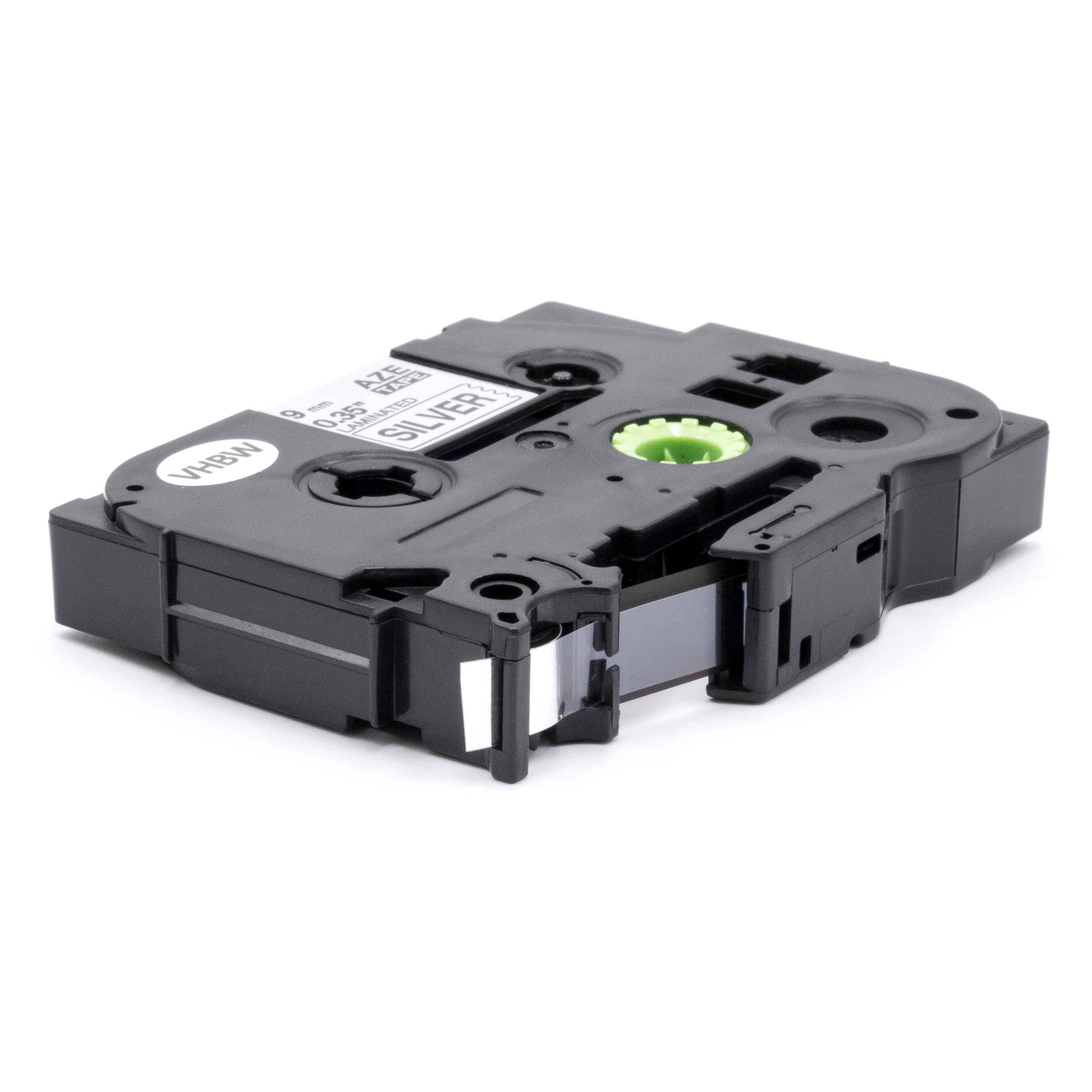 vhbw Schriftband-Kassette Ersatz für Brother TZE-921 für Etiketten-Drucker 9mm Schwarz auf Silber