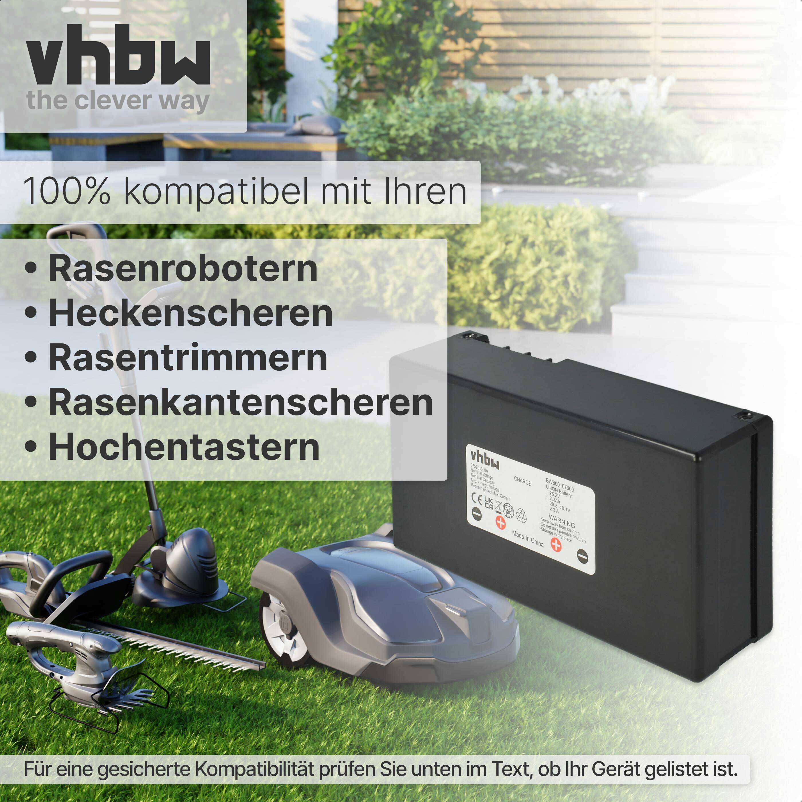 vhbw Akku kompatibel mit Ambrogio Alex, L30, L 30 deluxe, L30 Elite, L 30e Lite Rasenroboter Rasenmäher (2300mAh, 25,2V, Li-Ion)