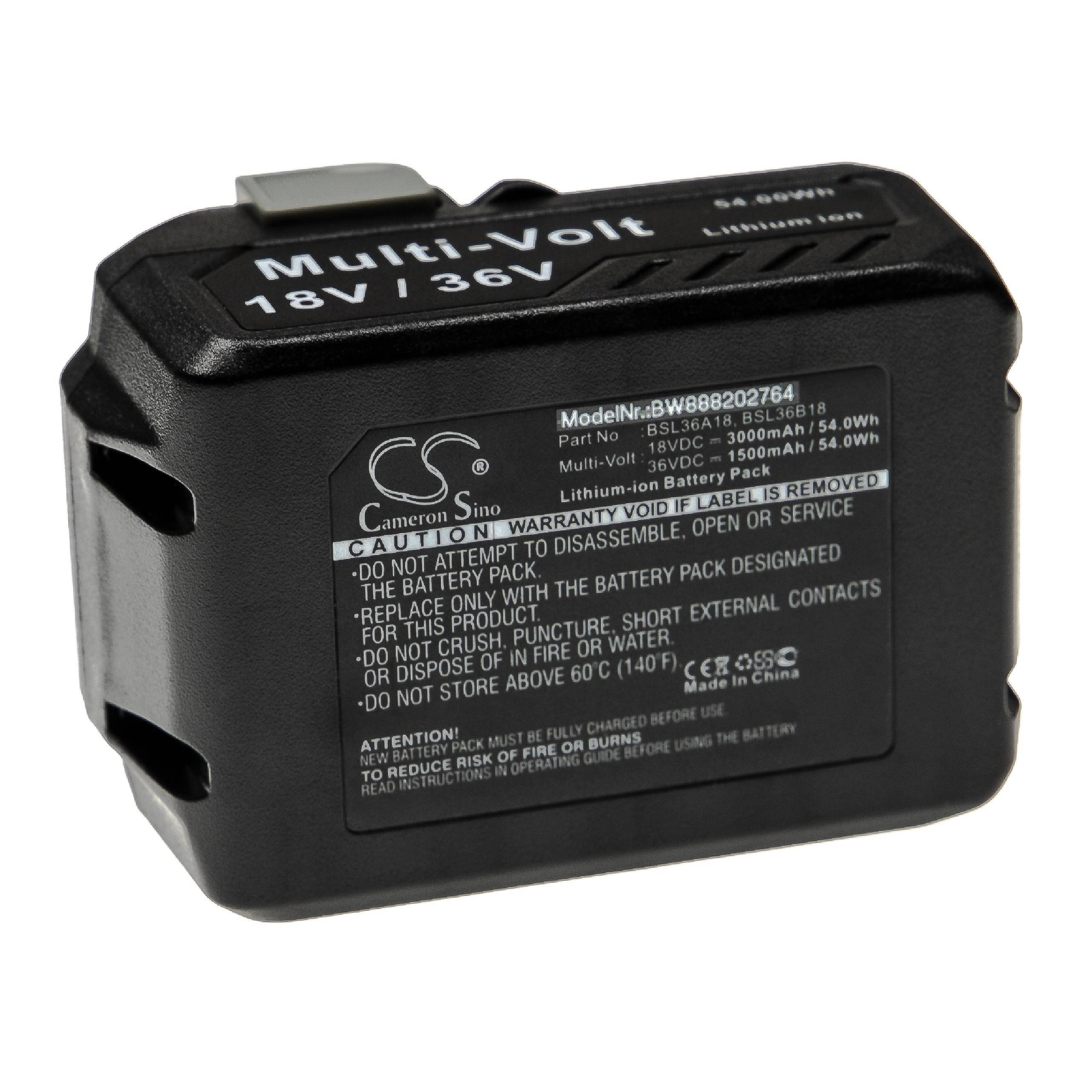 vhbw Akku kompatibel mit Hikoki CR36DA, DH18, CV18DBL, CS3630DA, CR36DAQ4, DH18DBL, DH18DBDL Werkzeug (3000 mAh, Li-Ion, 18 V)