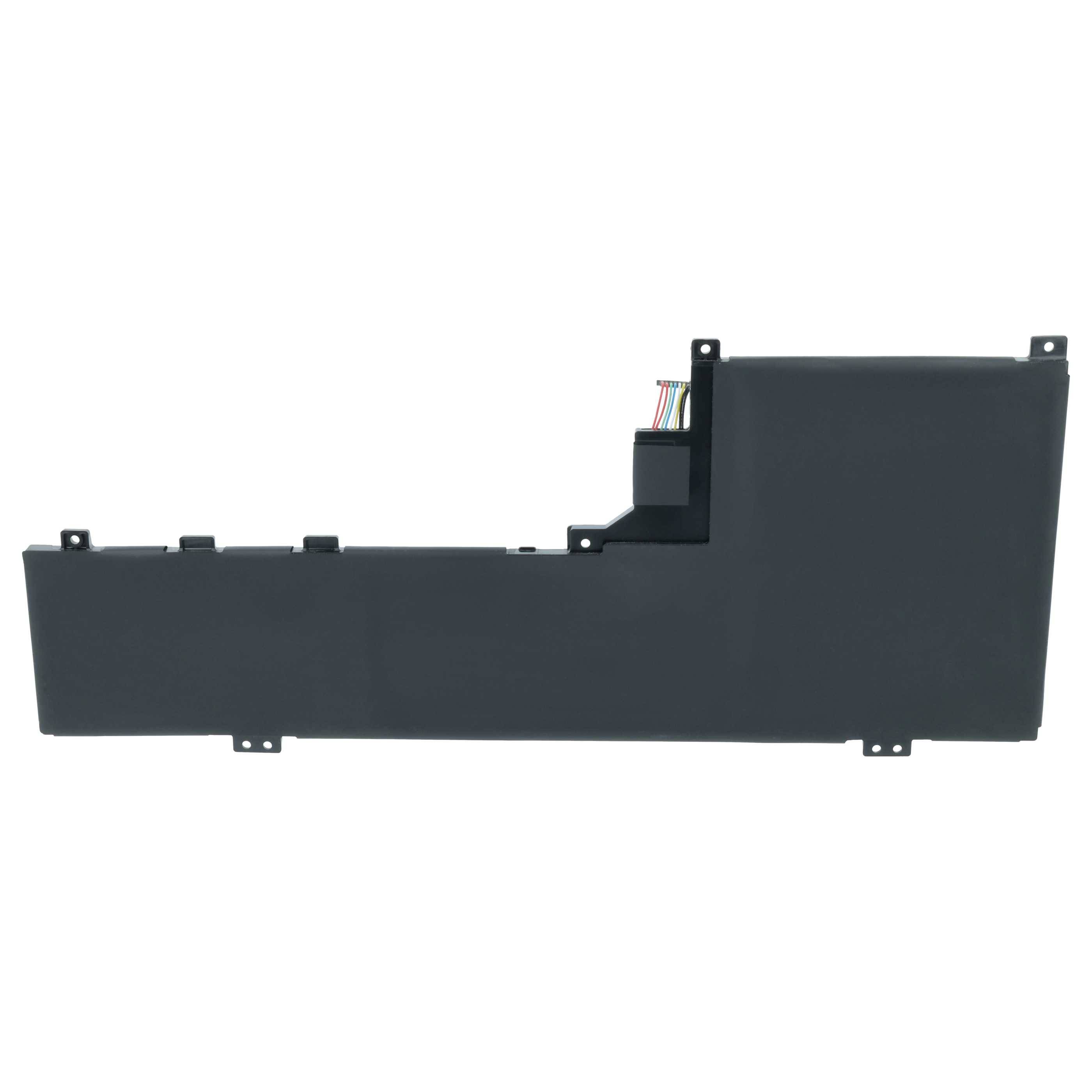 Schwarzes Laptop-Akku mit L-förmigem Design und sichtbaren Anschlussdrähten auf weißem Hintergrund.