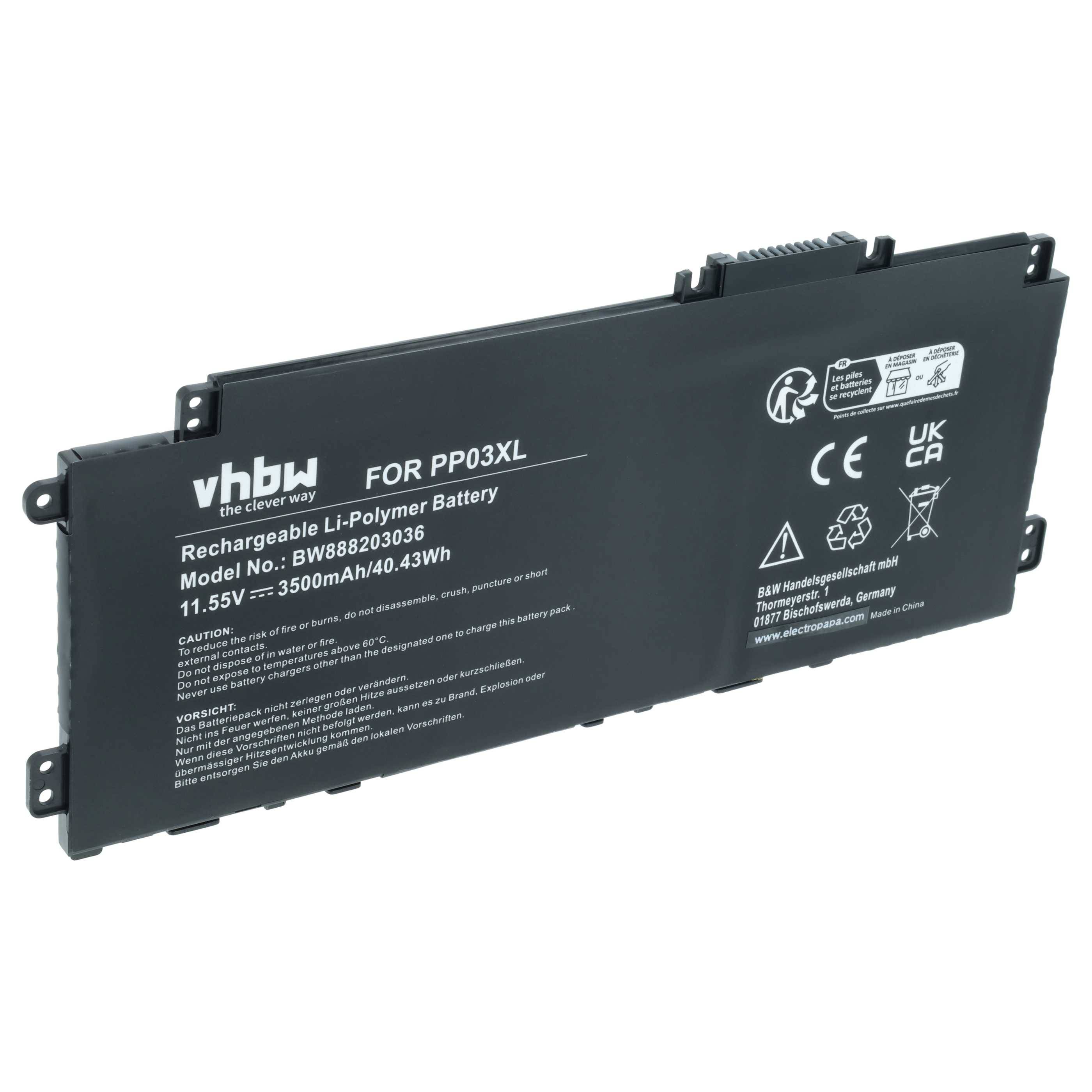 vhbw Akku kompatibel mit HP Pavilion 13-BB0075TU, 13-BB0069TU, 13-BB0750NG, 13-BB0062TU Notebook (3500 mAh, 11,55 V, Li-Polymer)