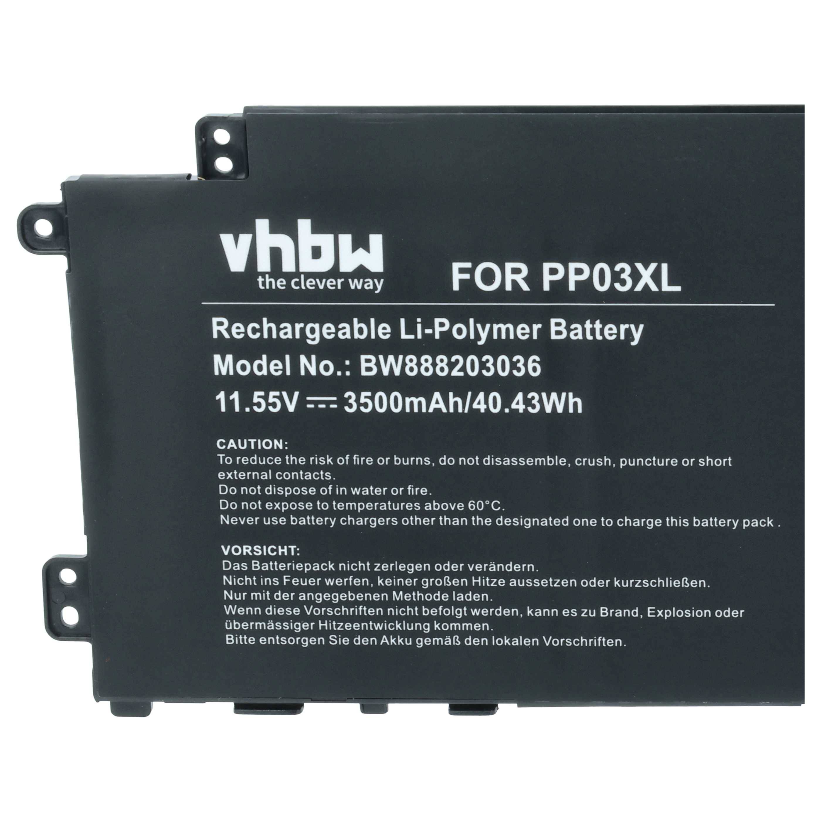 vhbw Akku kompatibel mit HP Pavilion 13-BB0075TU, 13-BB0069TU, 13-BB0750NG, 13-BB0062TU Notebook (3500 mAh, 11,55 V, Li-Polymer)