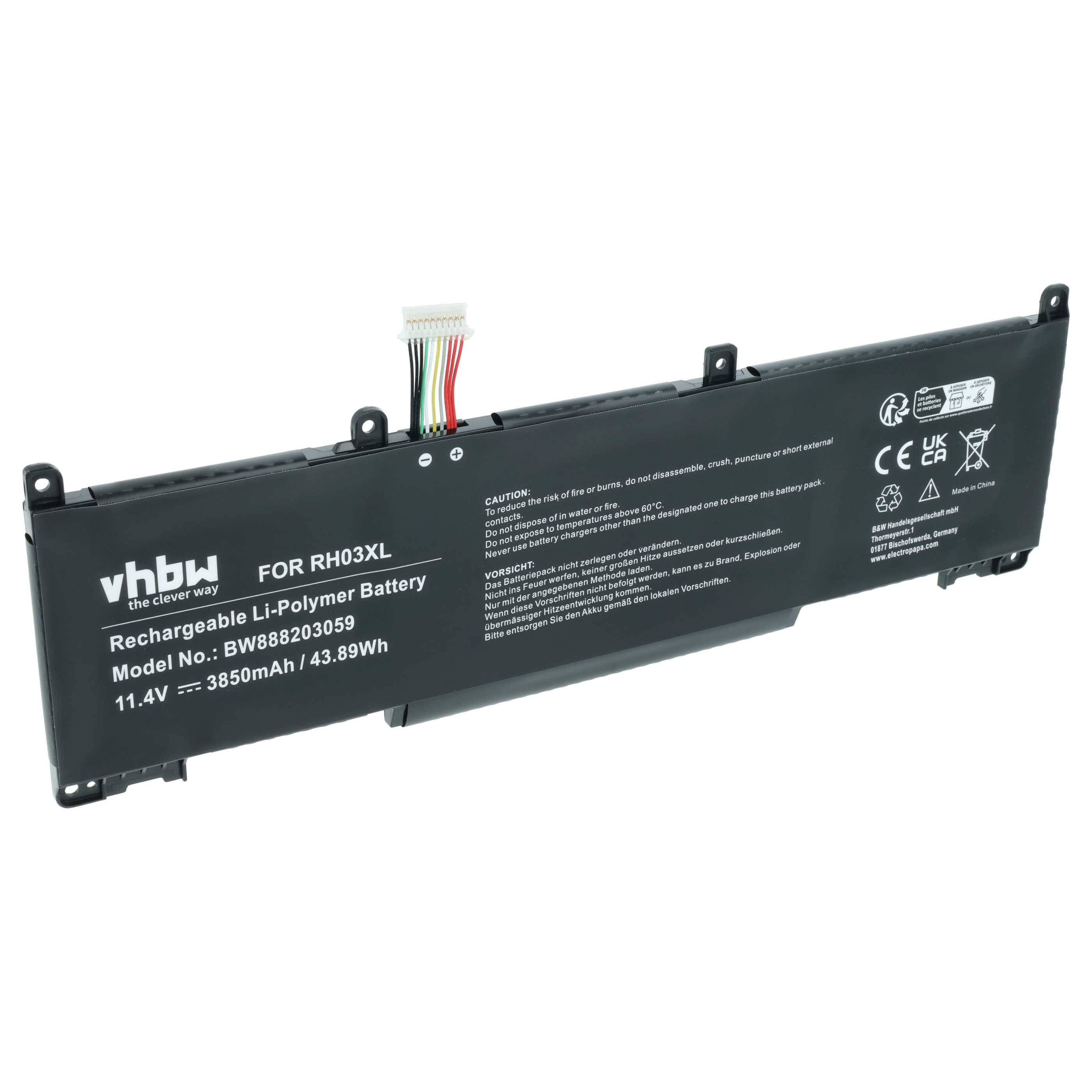vhbw Akku Ersatz für HP RH03XL | für Notebook (3850 mAh, 11,4 V, Li-Polymer)