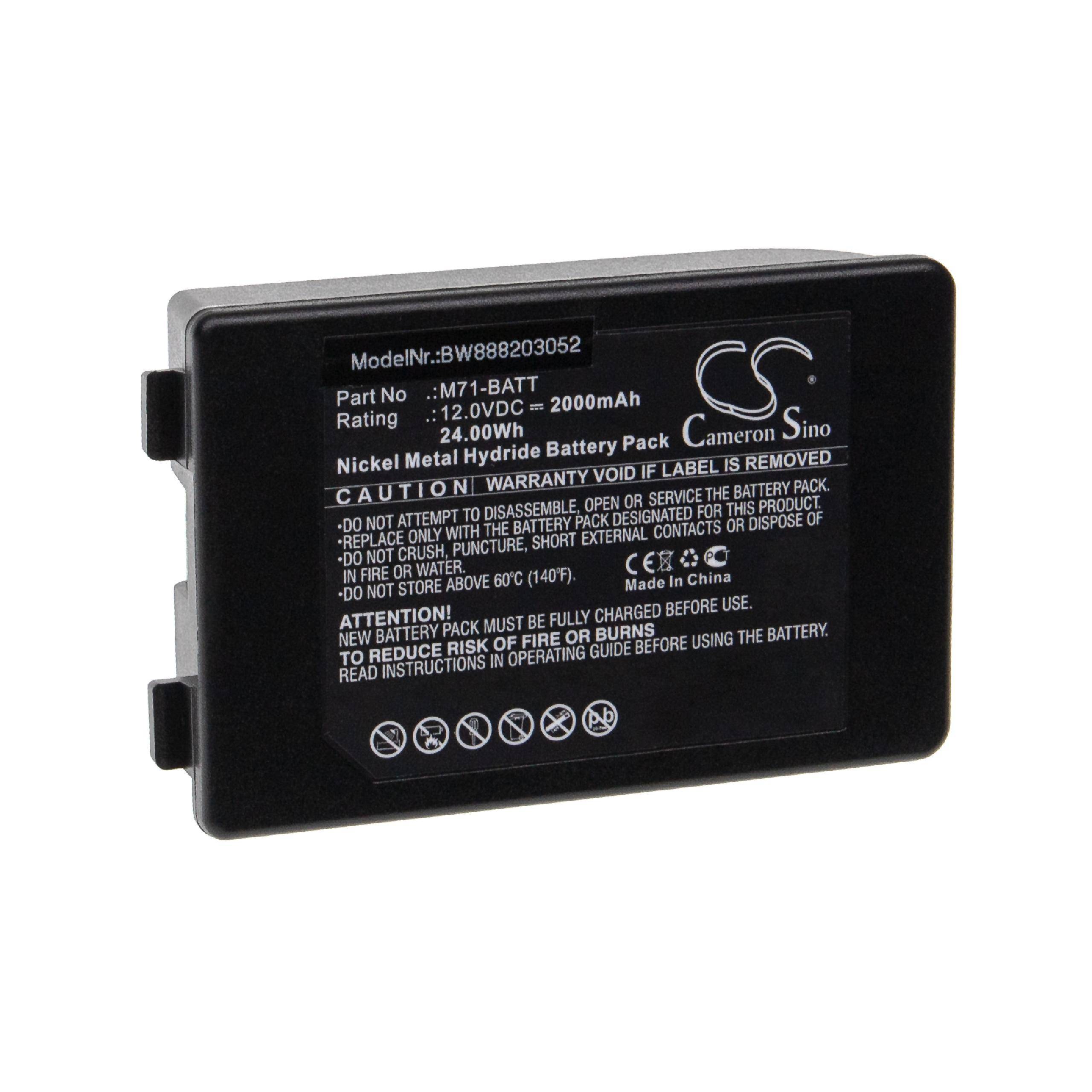vhbw Akku kompatibel mit Brady BMP71 Drucker Kopierer Scanner Etiketten-Drucker (2000mAh, 12V, NiMH)