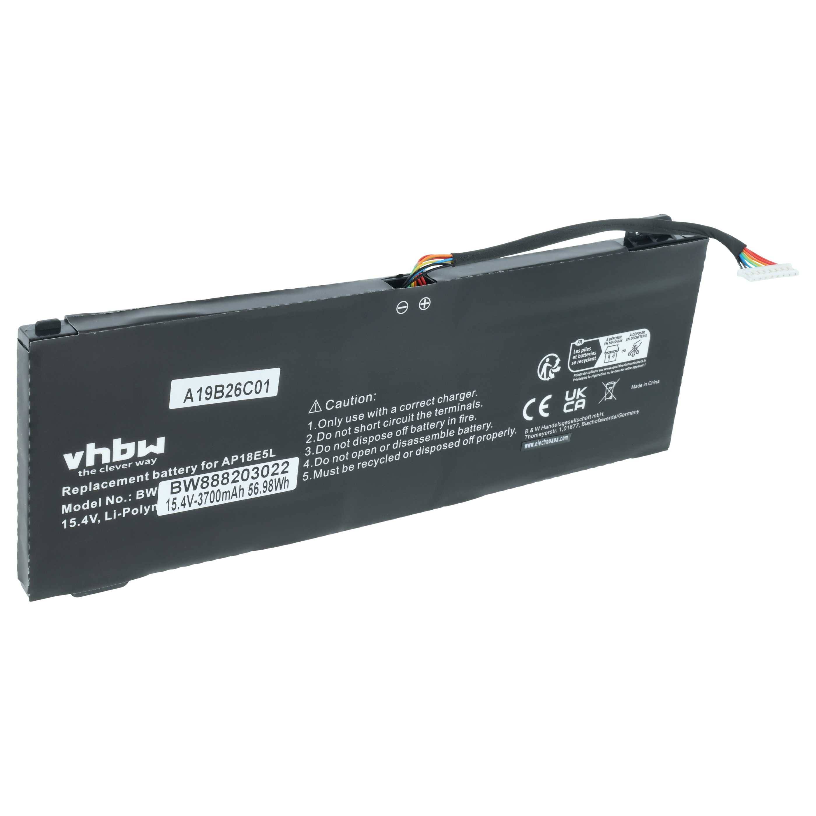 vhbw Akku kompatibel mit Acer Nitro 5 AN515-52-59FA, AN515-52-76X1, AN515-52-77HU Notebook (3700mAh, 15,4V, Li-Polymer)