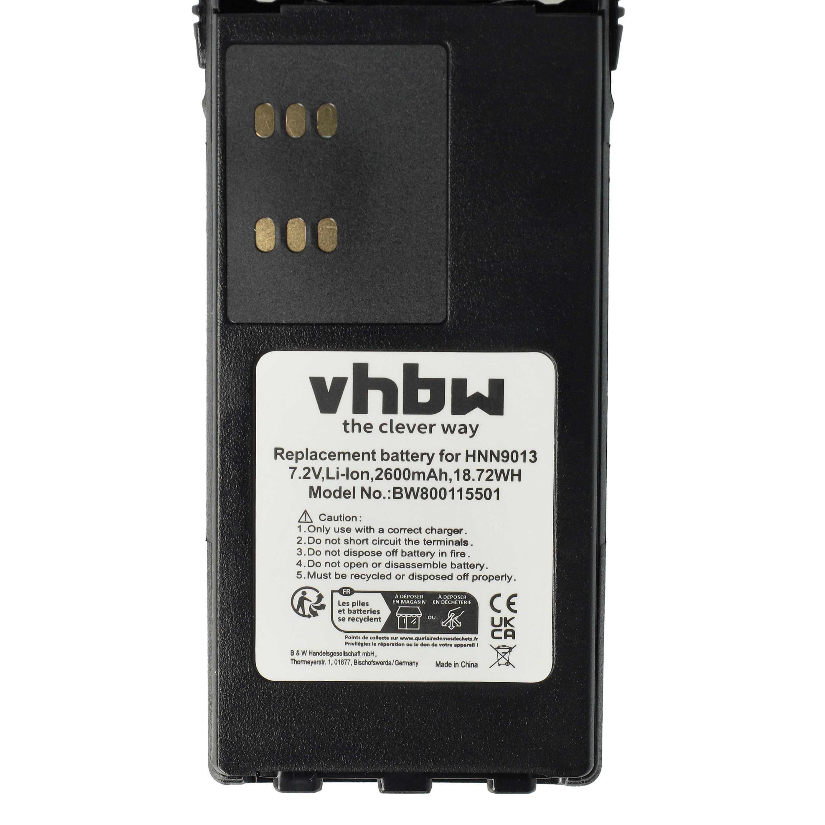 vhbw Akku kompatibel mit Motorola HT1250-LS, HT1250-LS+, HT1500, HT1550, HT1550.XLS Funkgerät, Walkie Talkie (2600mAh, 7,4V, Li-Ion)