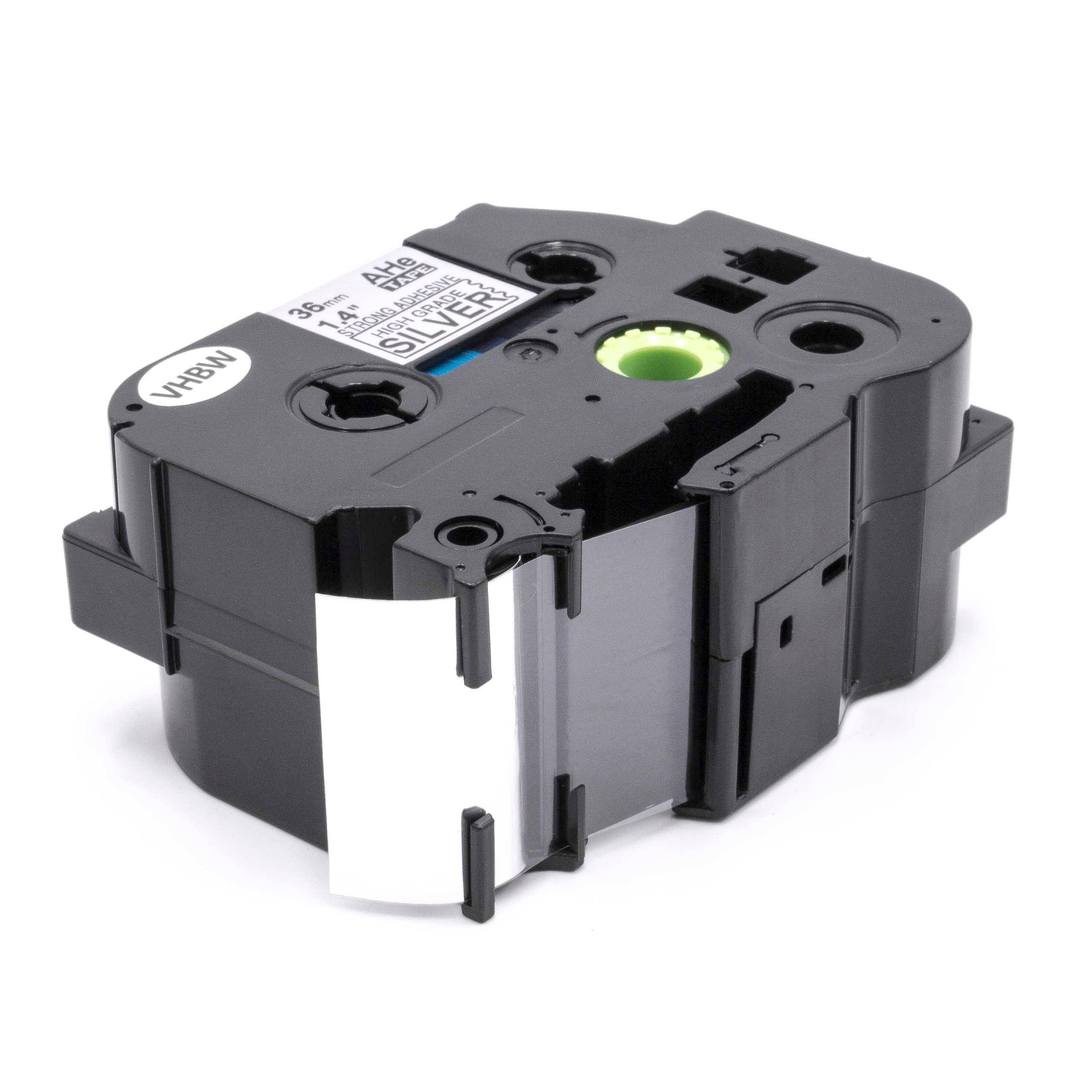 vhbw Schriftband-Kassette Ersatz für Brother AHe-S961, HGES961, HGE-S961 für Etiketten-Drucker 36mm Schwarz auf Silber, Extra Stark