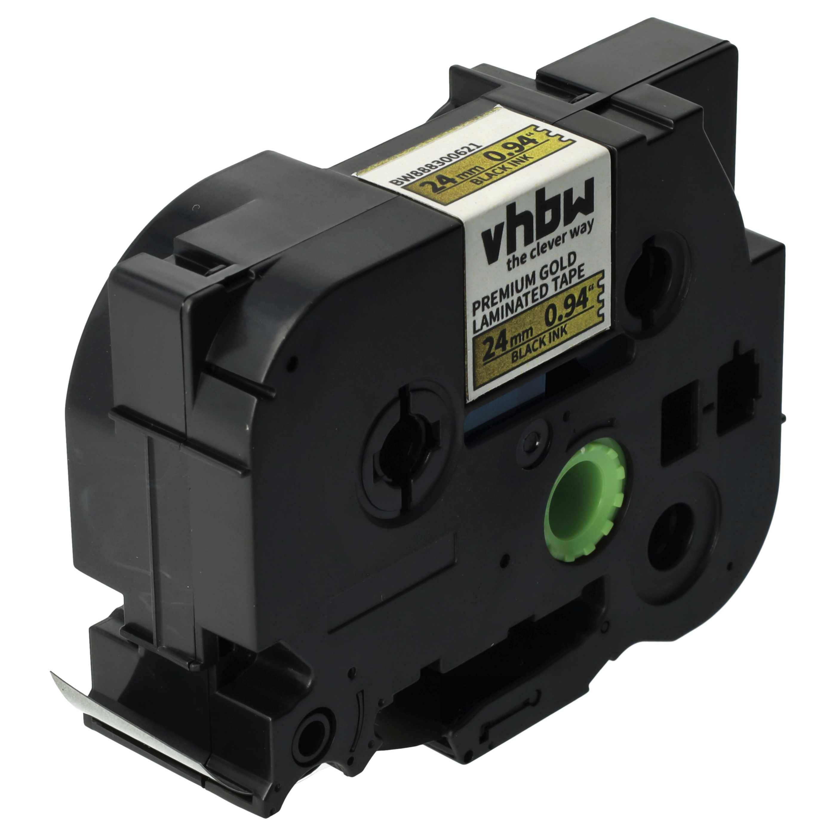 vhbw 1x Schriftband-Kassette kompatibel mit Brother PT P900W, P950NW, P750W, PT-2400 Etiketten-Drucker 5m x 24mm Schwarz auf Premiumgold, Laminiert