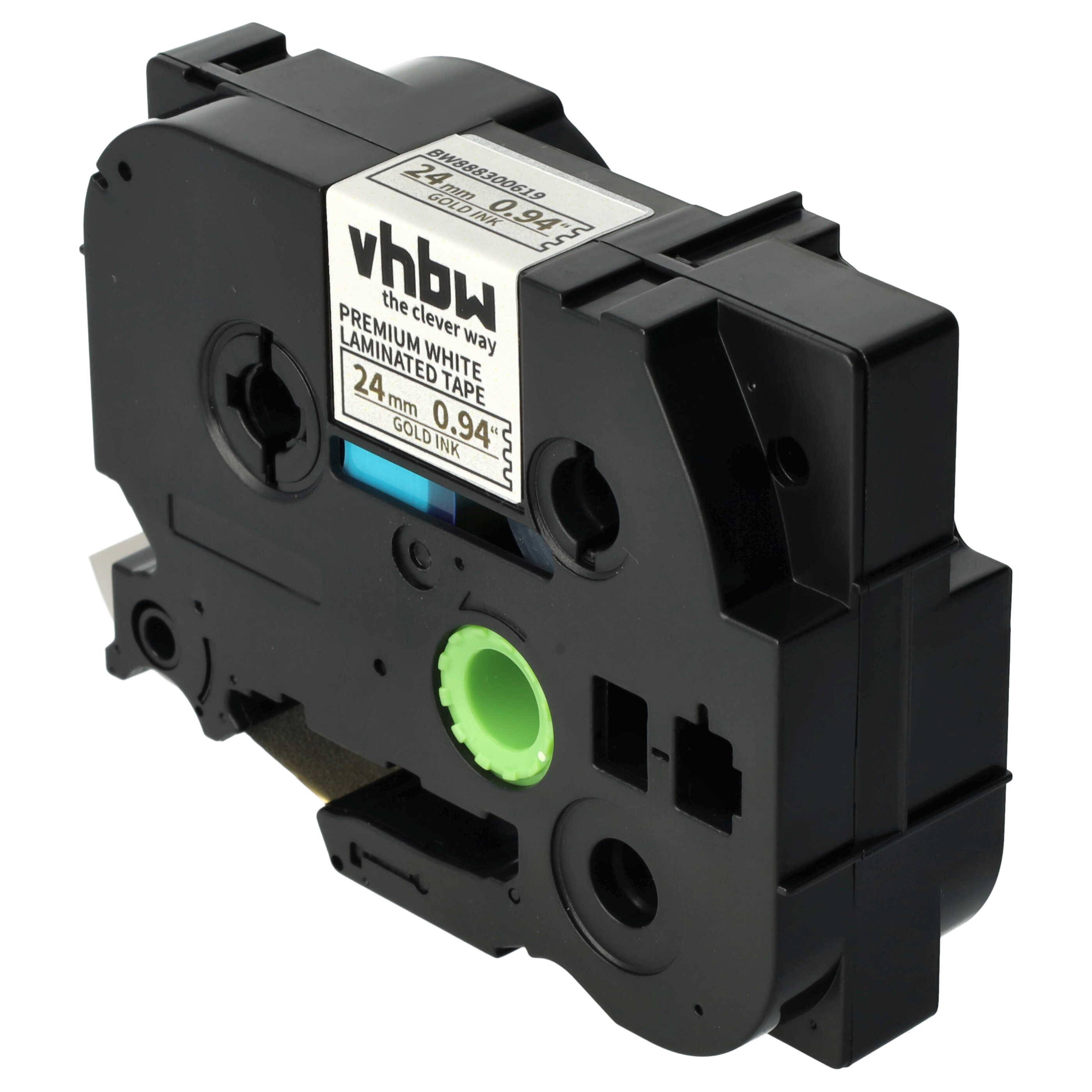 vhbw 1x Schriftband-Kassette kompatibel mit Brother PT D600VP, 2400, D800W, 2700VP, E550VP, E 500 VP Etiketten-Drucker 24mm Gold auf Premiumweiß