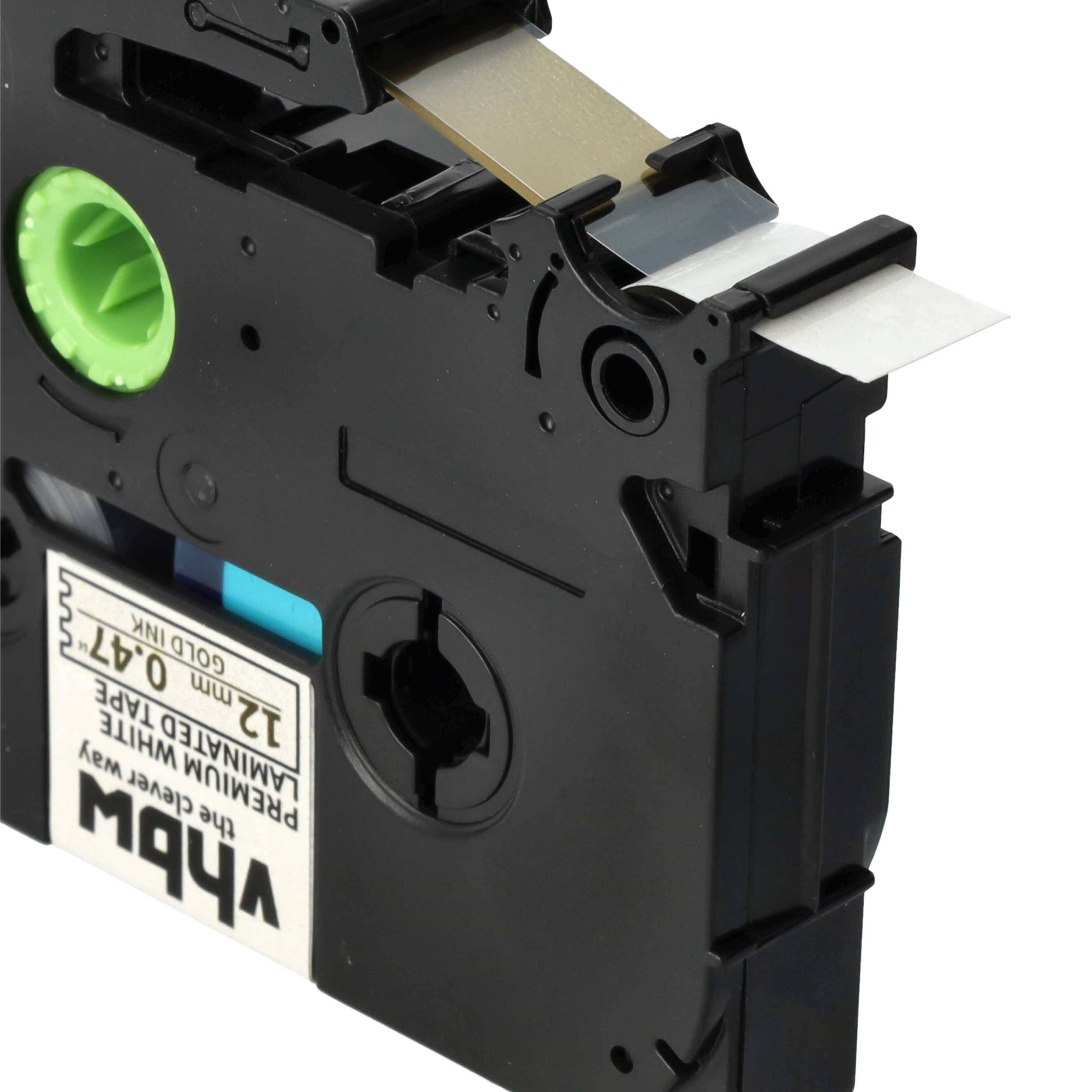 vhbw Schriftband-Kassette kompatibel mit Brother PT PT-2400E, PT-2400ECC, PT-2400 Etiketten-Drucker 5m x 12mm Gold auf Premiumweiß, Laminiert