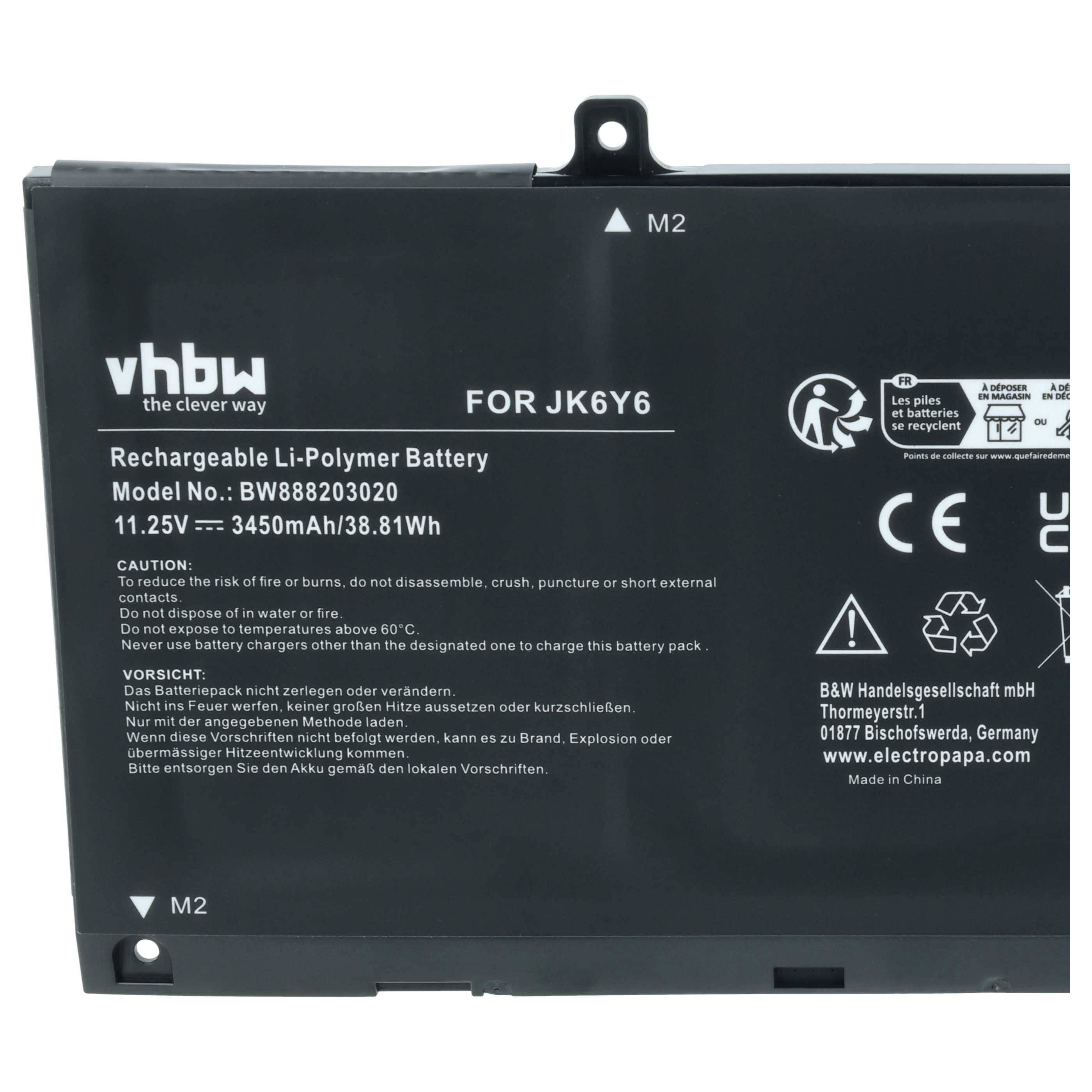 vhbw Akku kompatibel mit Dell New Inspiron 15 5000 Notebook (3450 mAh, 11,25 V, Li-Polymer)