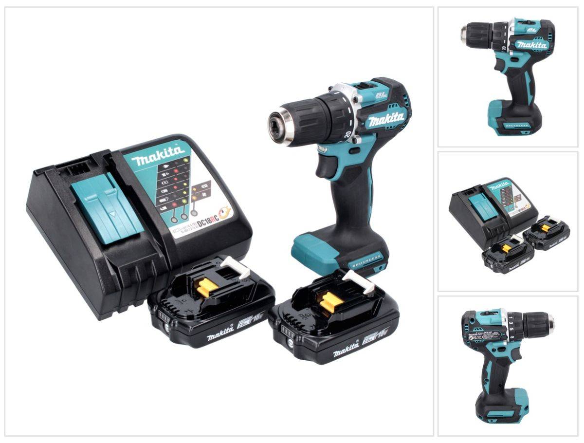 Makita DDF 487 RA Akku Bohrschrauber 18 V 40 Nm Brushless + 2x Akku 2,0 Ah + Ladegerät