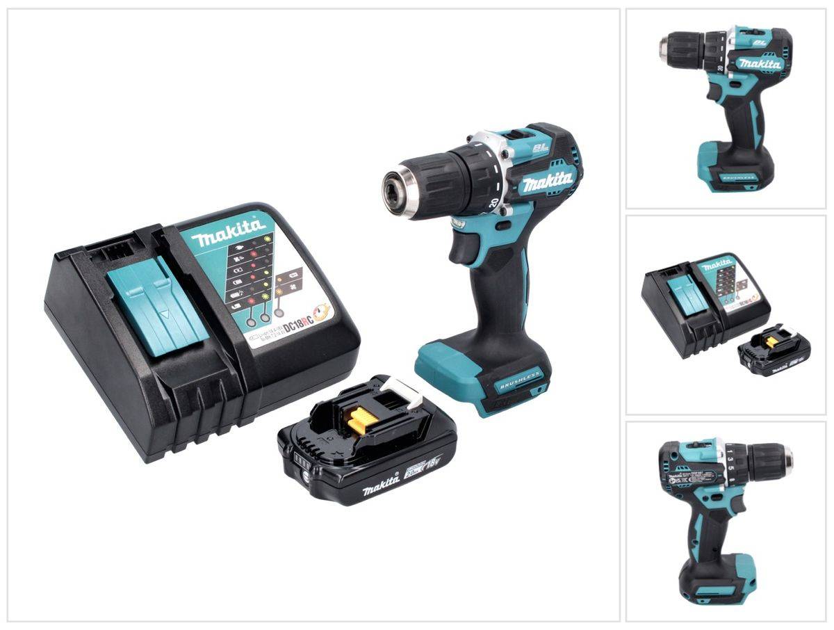 Makita DDF 487 RA1 Akku Bohrschrauber 18 V 40 Nm Brushless + 1x Akku 2,0 Ah + Ladegerät