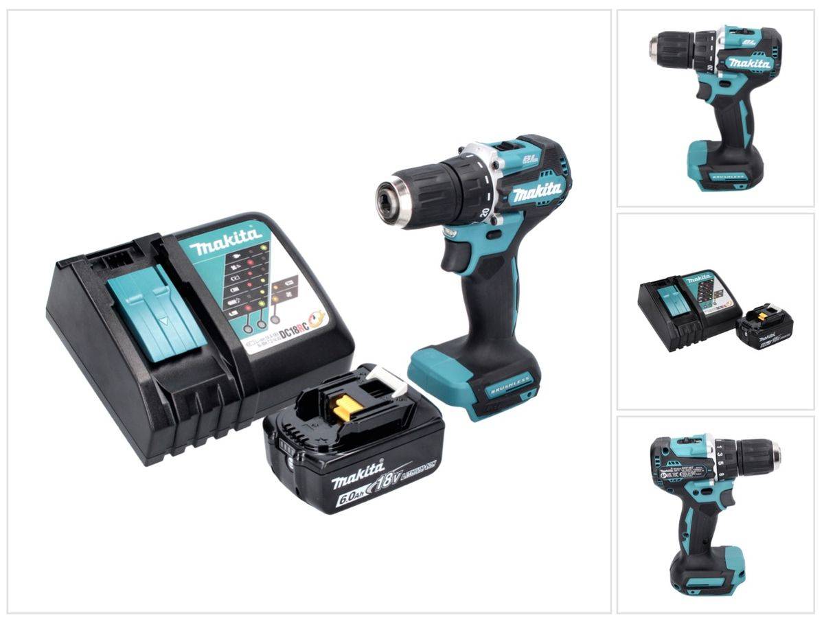 Makita DDF 487 RG1 Akku Bohrschrauber 18 V 40 Nm Brushless + 1x Akku 6,0 Ah + Ladegerät