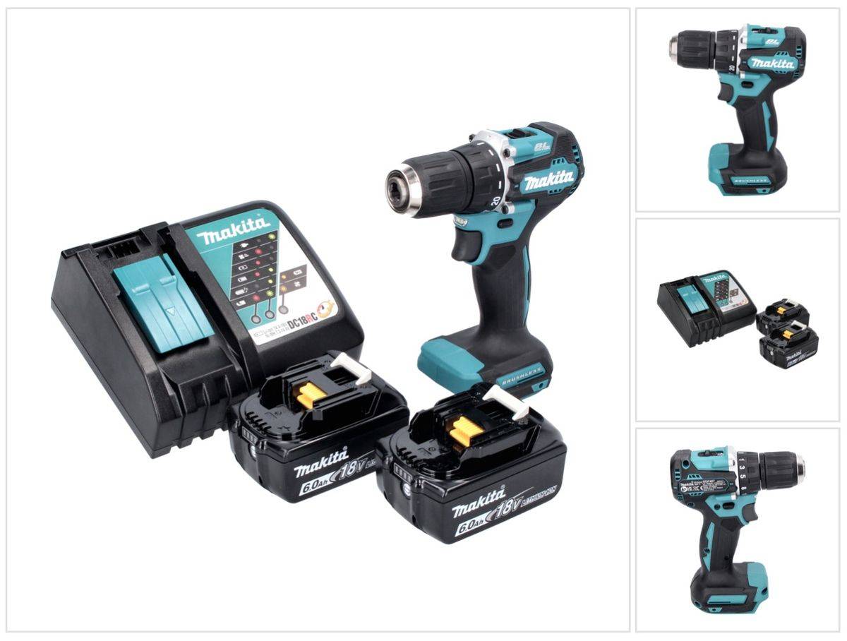 Makita DDF 487 RG Akku Bohrschrauber 18 V 40 Nm Brushless + 2x Akku 6,0 Ah + Ladegerät