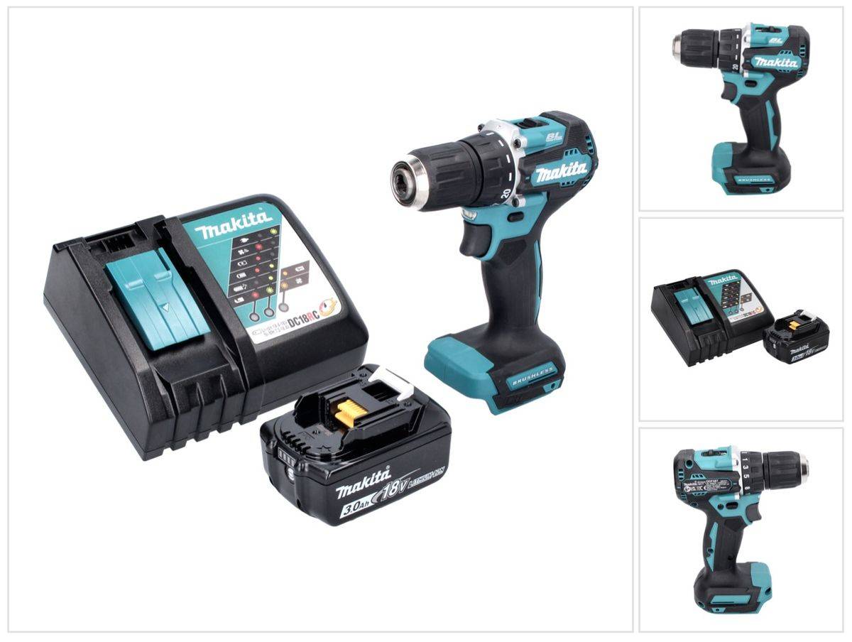 Makita DDF 487 RF1 Akku Bohrschrauber 18 V 40 Nm Brushless + 1x Akku 3,0 Ah + Ladegerät