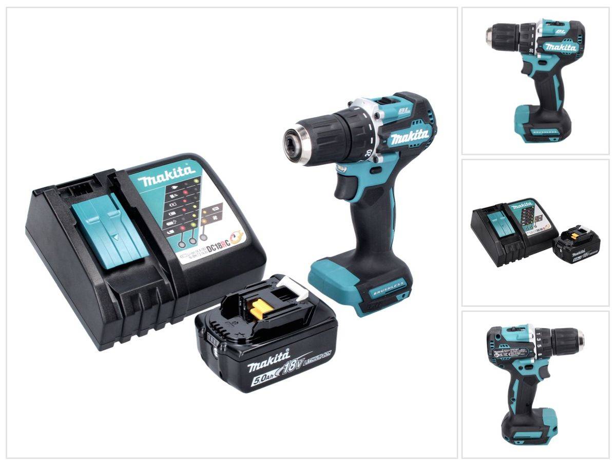 Makita DDF 487 RT1 Akku Bohrschrauber 18 V 40 Nm Brushless + 1x Akku 5,0 Ah + Ladegerät