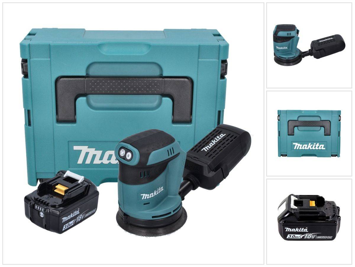 Makita DBO 180 F1J Akku Exzenterschleifer 18 V 125 mm + 1x Akku 3,0 Ah + Makpac - ohne Ladegerät