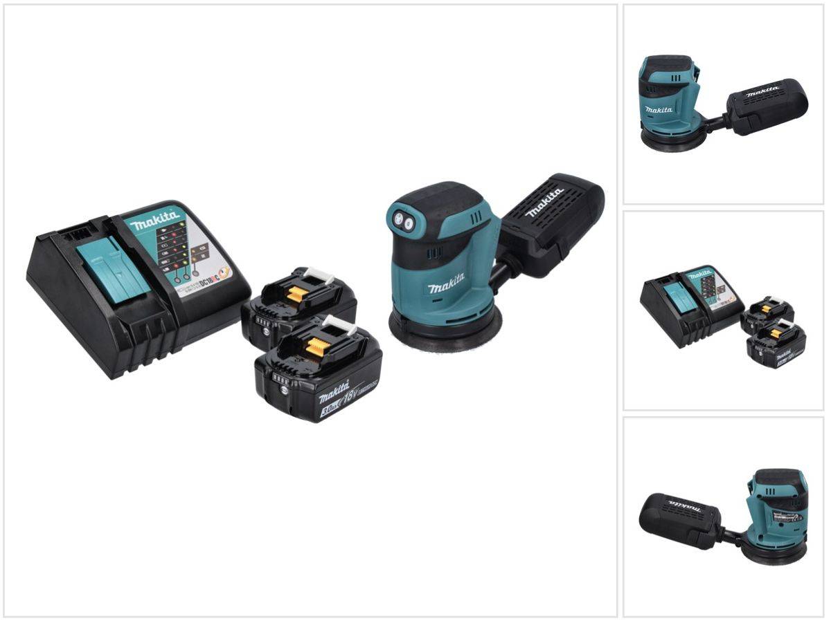 Makita DBO 180 RF Akku Exzenterschleifer 18 V 125 mm + 2x Akku 3,0 Ah + Ladegerät