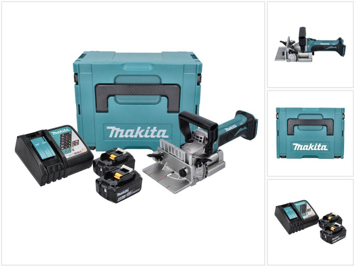 Makita DPJ 180 RGJ Akku Nutfräse 18 V 100 mm + 2x Akku 6,0 Ah + Ladegerät + Makpac