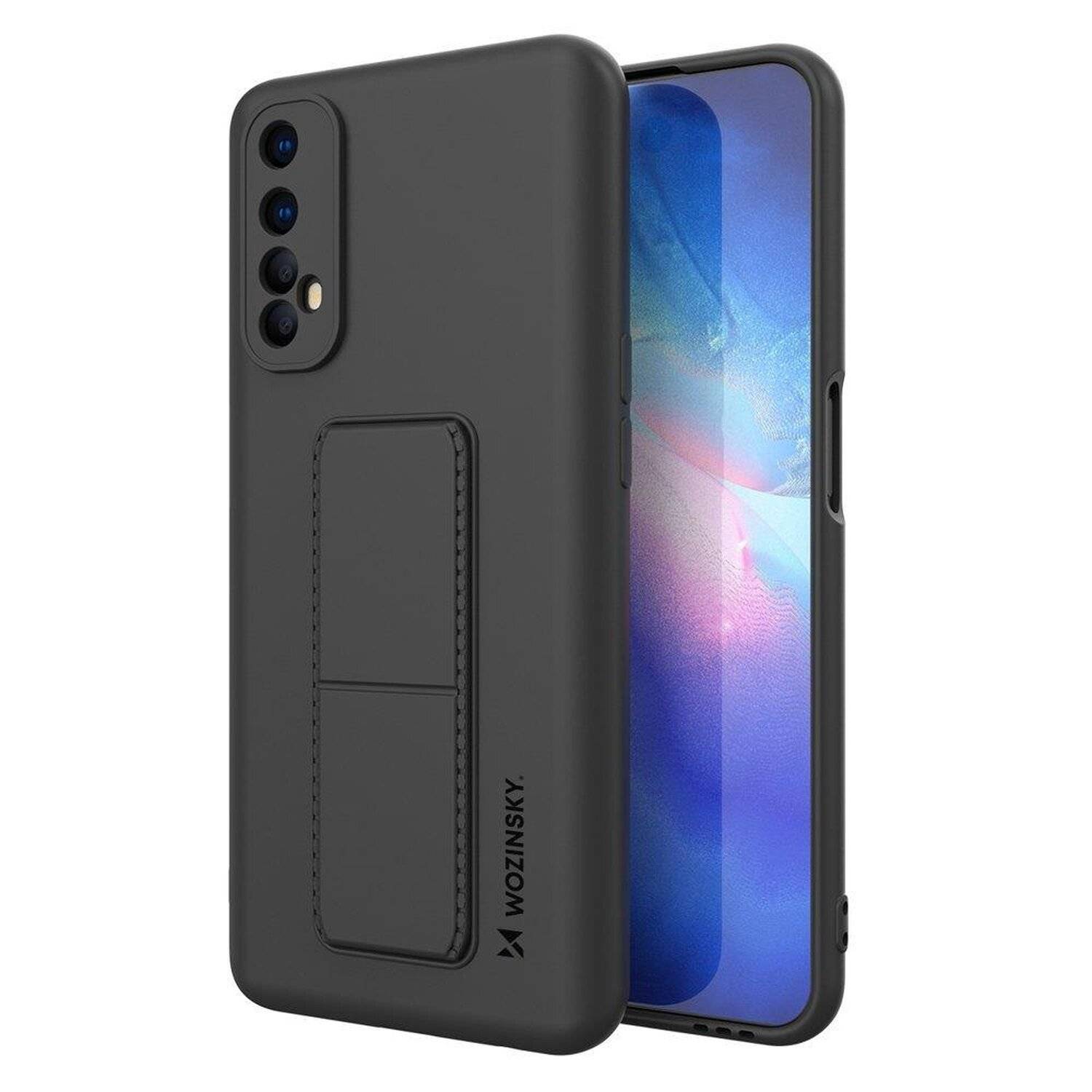 Kickstand Hülle Bumper aufstellbar Silikon mit integriertem Magneten für Samsung Galaxy A21S (A217F) in Schwarz