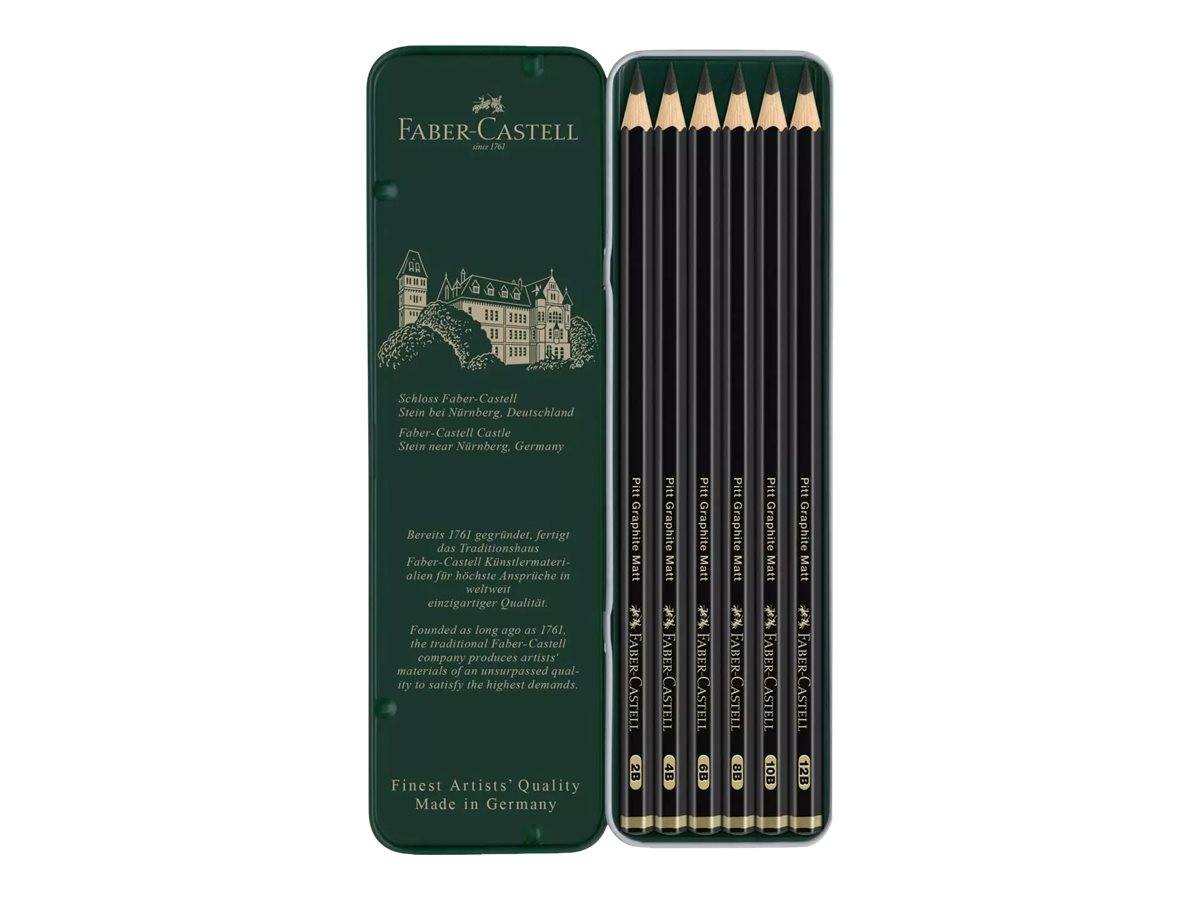 FABER-CASTELL Pitt Graphite Matt - Bleistift - Grafit - 10B, 12B, 2B, 4B, 6B, 8B (Packung mit 6)