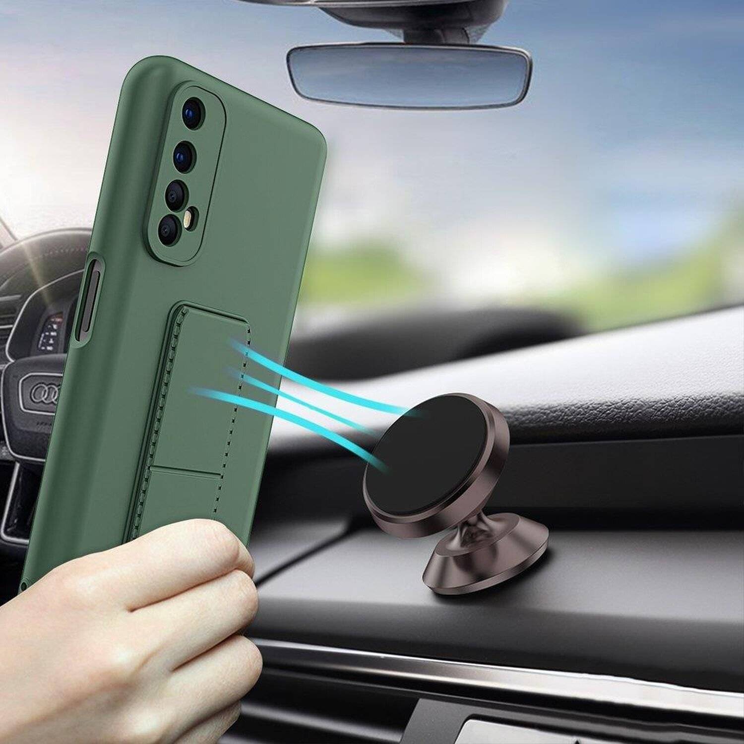 Kickstand Hülle Bumper aufstellbar Silikon Hard Case mit integriertem Magneten für Xiaomi Redmi Note 9 Pro in Sky-Blau