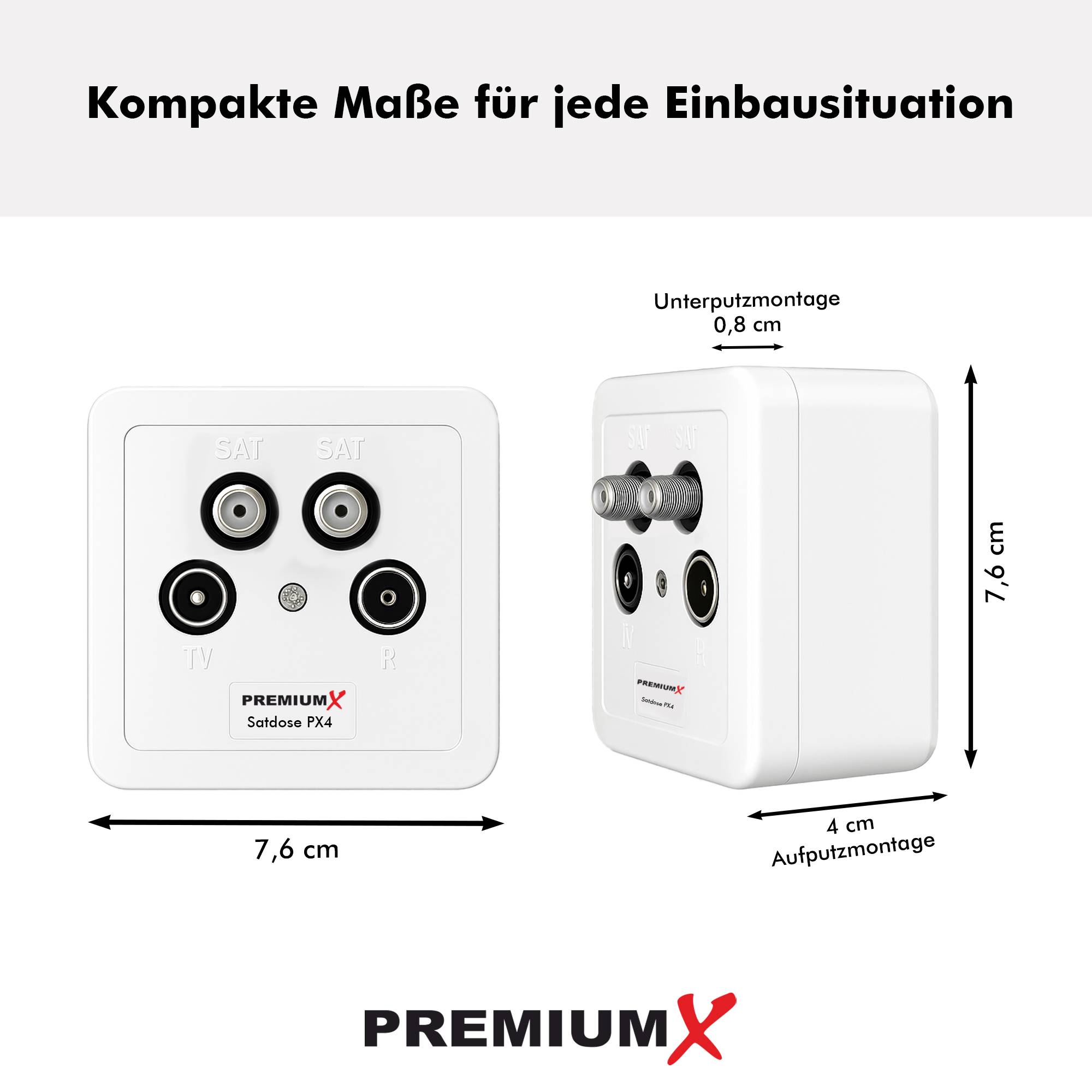 PremiumX 3x PX4 Satdose 4-fach Enddose TWIN Antennendose CLASS A Sat Dose 2x Sat 1x Radio 1x TV Aufputz Unterputz