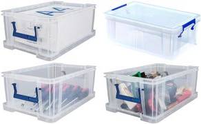 Fellowes Aufbewahrungsbox ProStore, 10 Liter, 4er-Set transparent klar, aus stoßfestem, recycelbarem PP, mit