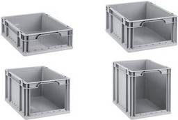 allit Aufbewahrungsbox ProfiPlus EuroStore L412, grau Eurobox aus PP, auf der Frontseite zu 90% geöffnet,