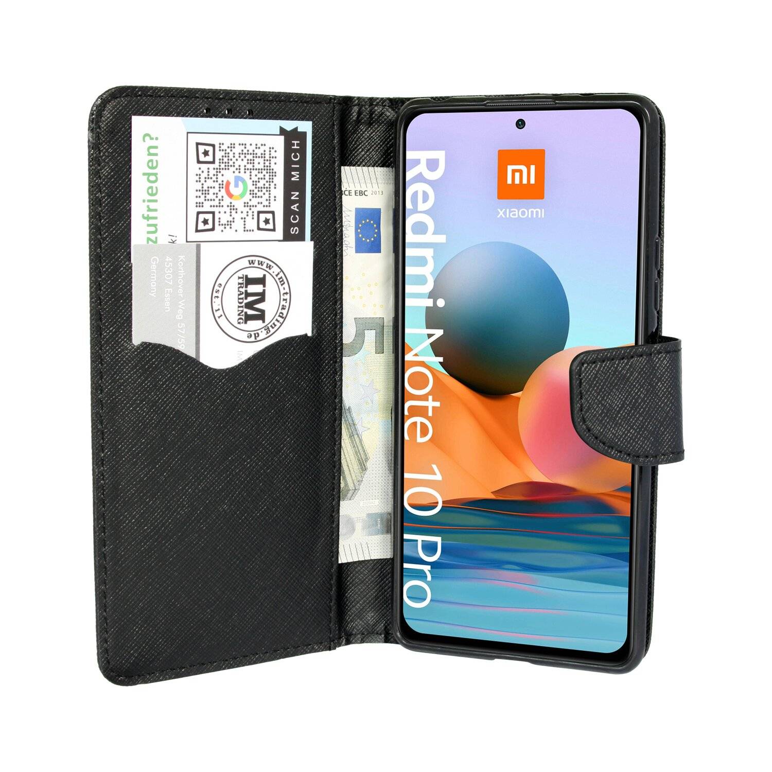Buch Tasche "Fancy" für XIAOMI REDMI NOTE 10 PRO MAX Handy Hülle Etui Schutzhülle mit Standfunktion, Kartenfach Schwarz