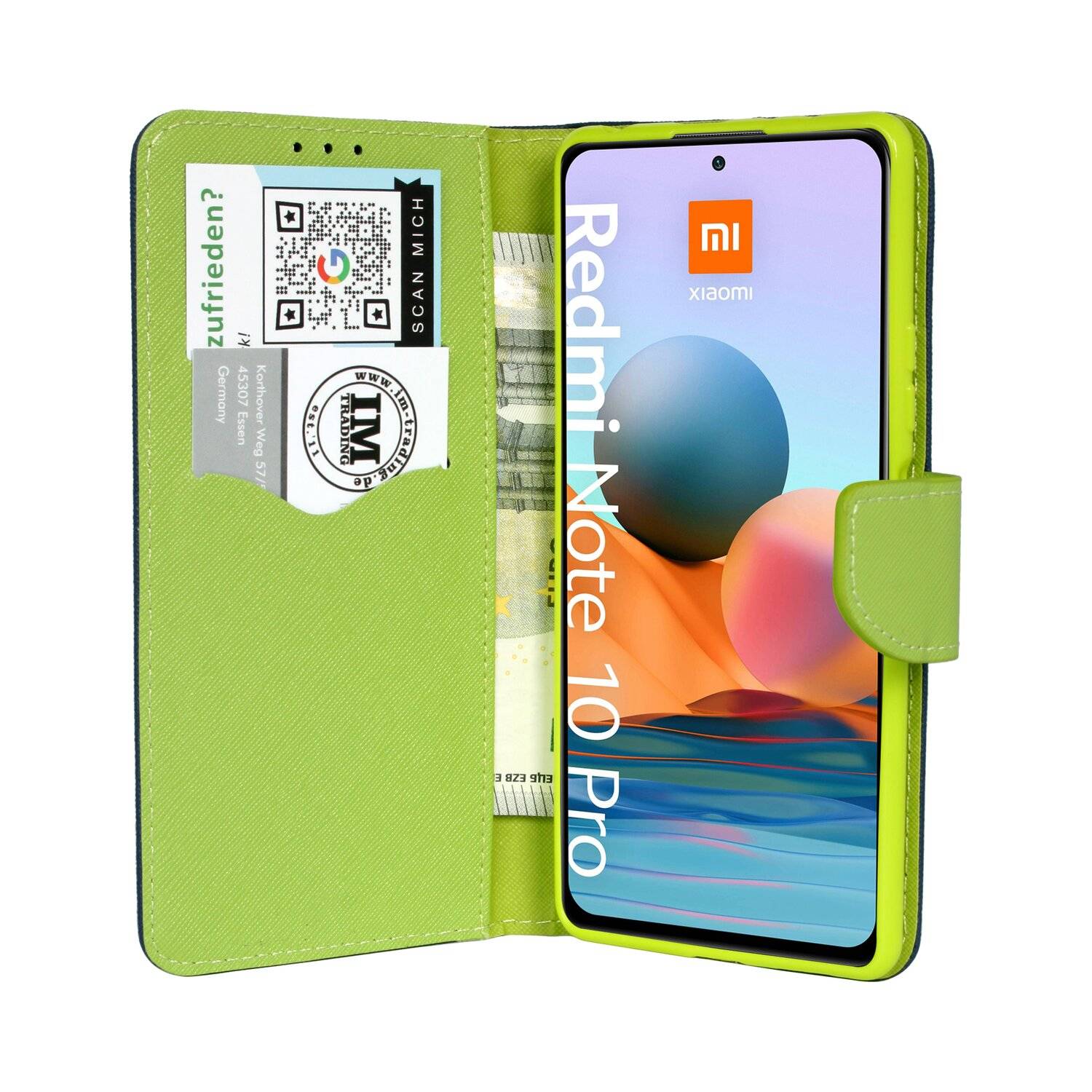 Buch Tasche "Fancy" für XIAOMI REDMI NOTE 10 PRO MAX Handy Hülle Schutzhülle mit Standfunktion, Kartenfach Blau-Grün