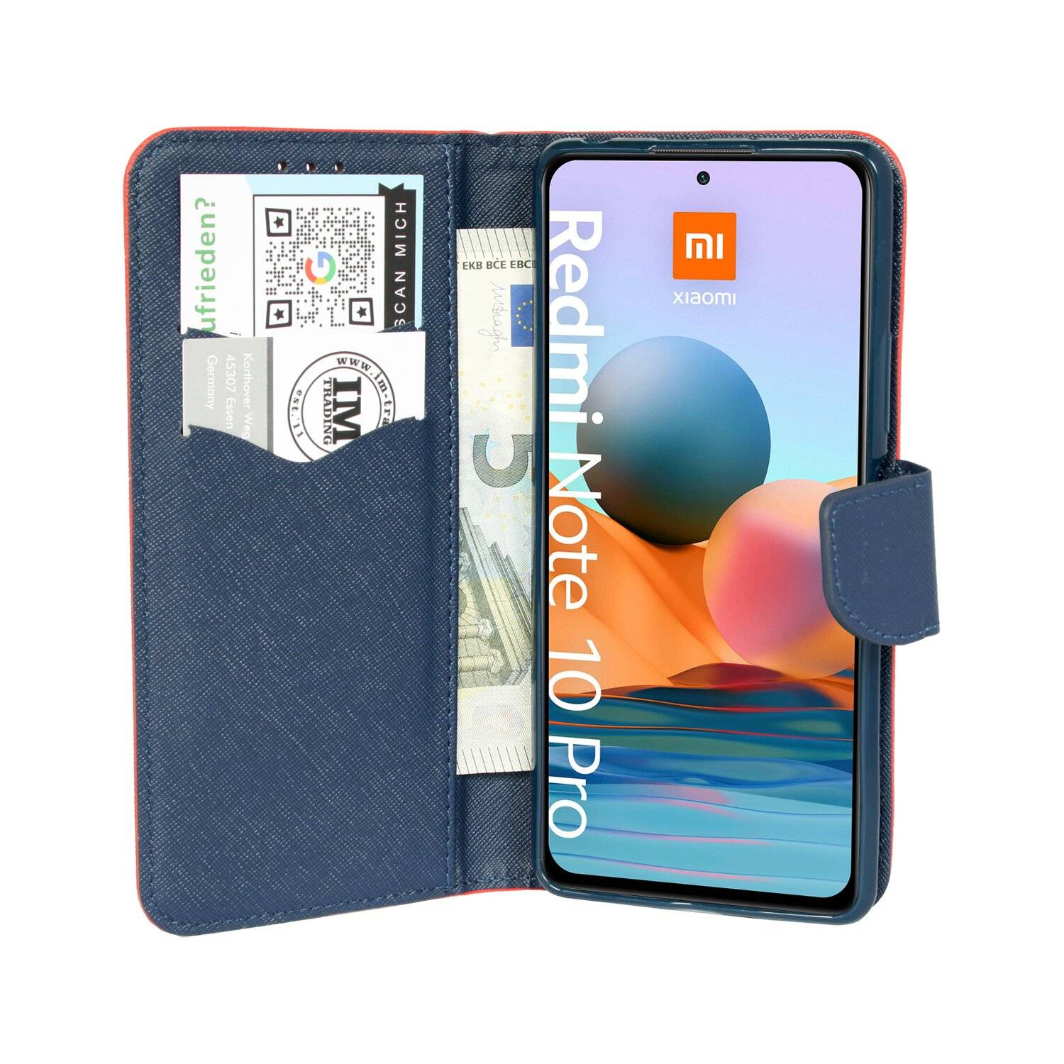 Buch Tasche "Fancy" für XIAOMI REDMI NOTE 10 PRO Handy Hülle Etui Schutzhülle mit Standfunktion, Kartenfach Rot-Blau