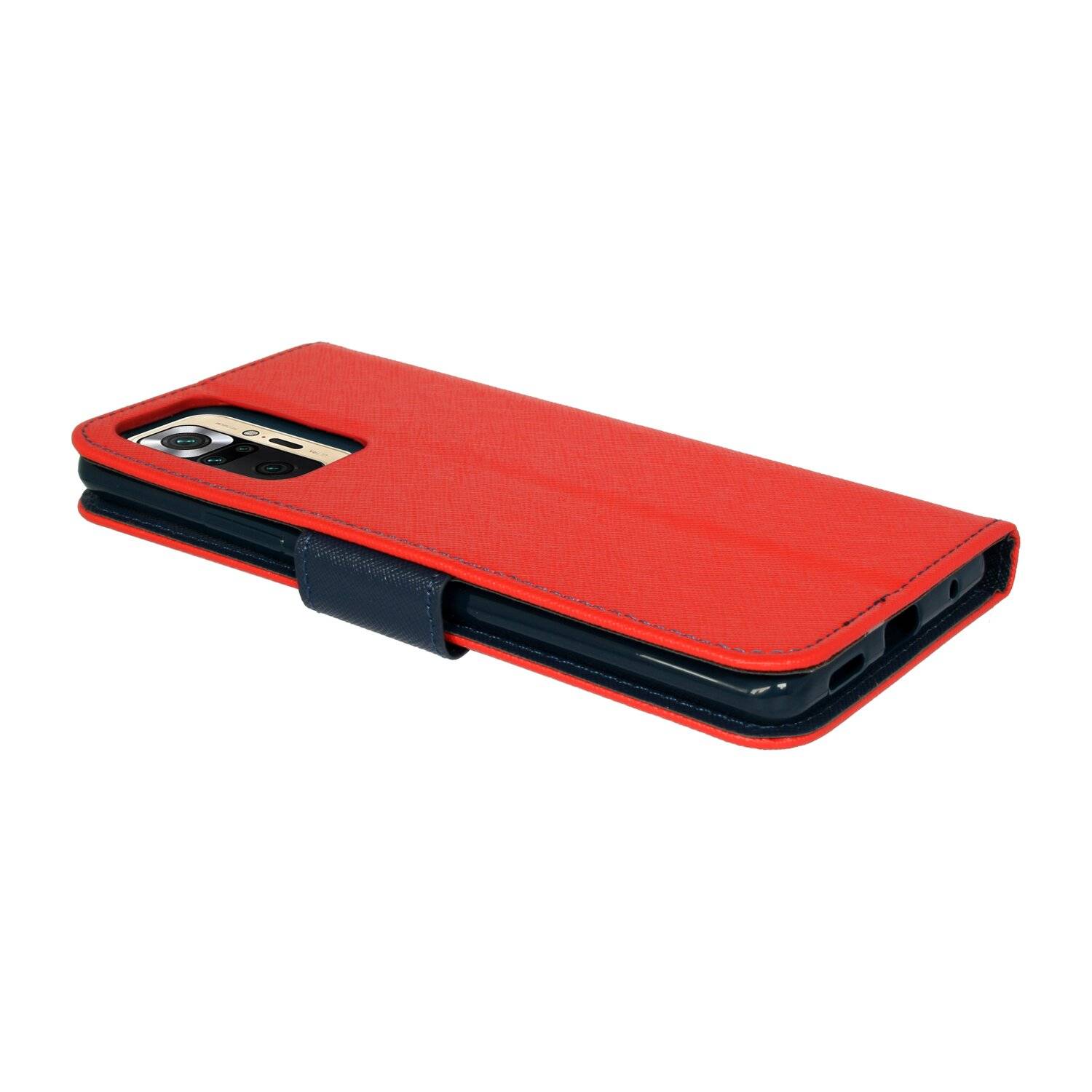 Buch Tasche "Fancy" für XIAOMI REDMI NOTE 10 PRO Handy Hülle Etui Schutzhülle mit Standfunktion, Kartenfach Rot-Blau