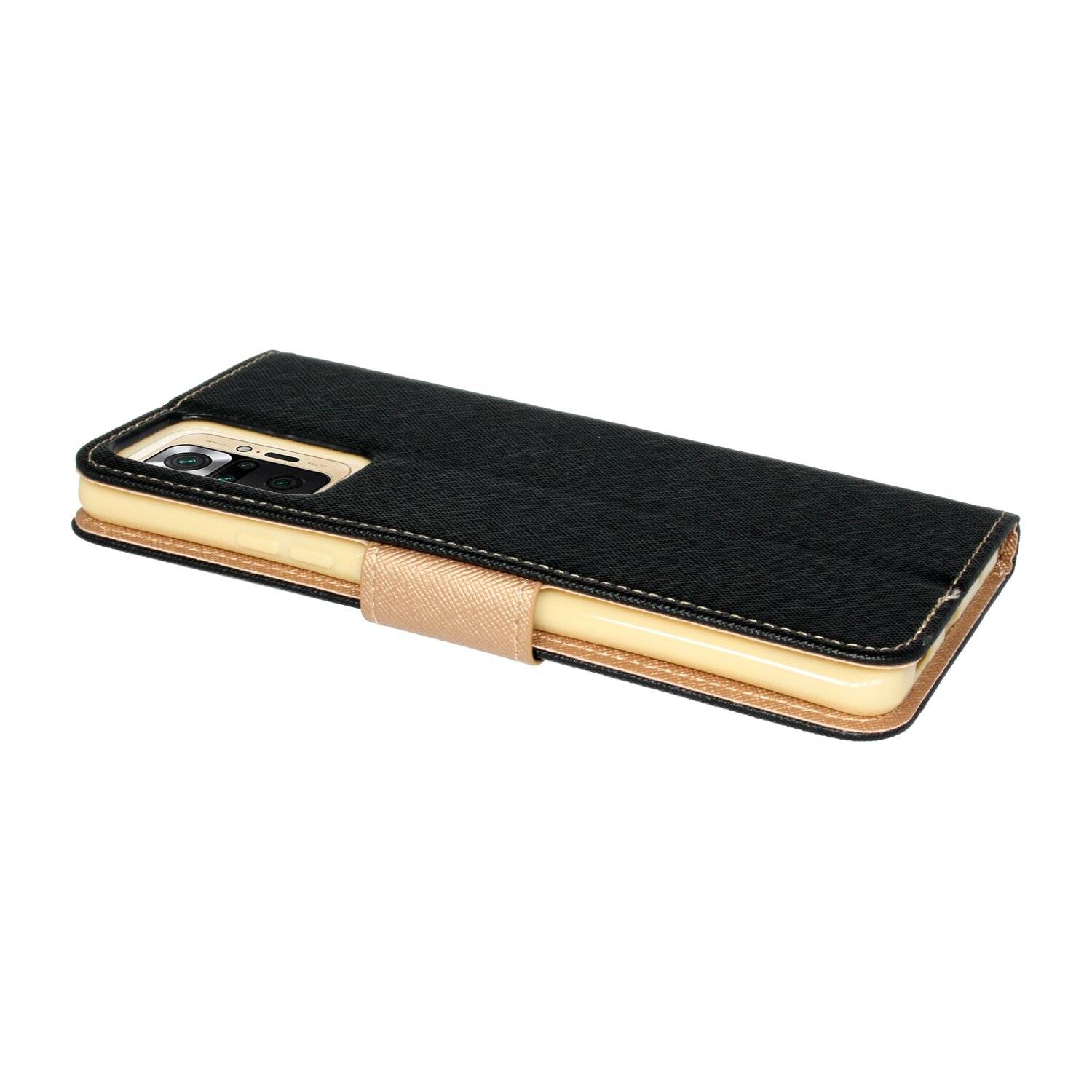 Buch Tasche "Fancy" für XIAOMI REDMI NOTE 10 PRO MAX Handy Hülle Schutzhülle mit Standfunktion, Kartenfach Schwarz-Gold