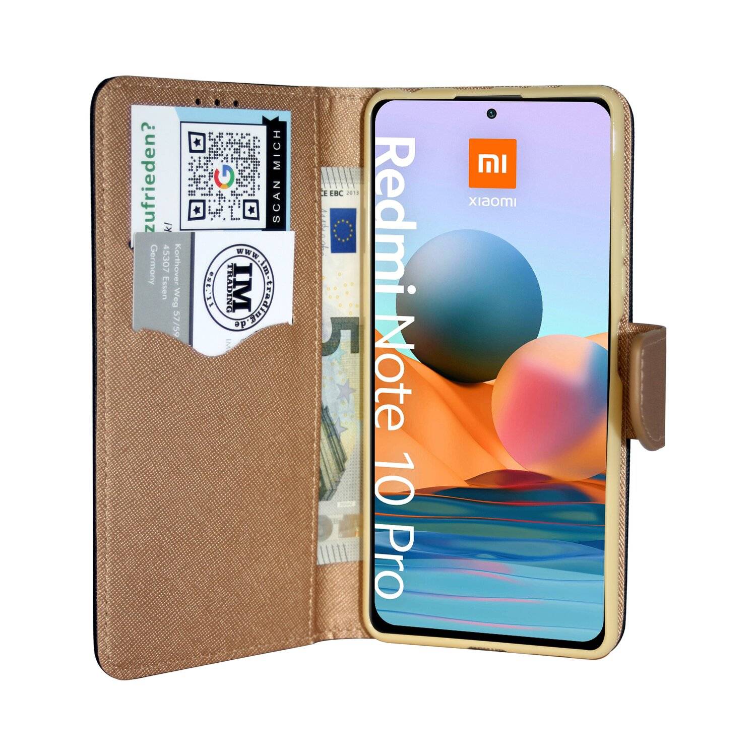 Buch Tasche "Fancy" für XIAOMI REDMI NOTE 10 PRO MAX Handy Hülle Schutzhülle mit Standfunktion, Kartenfach Schwarz-Gold