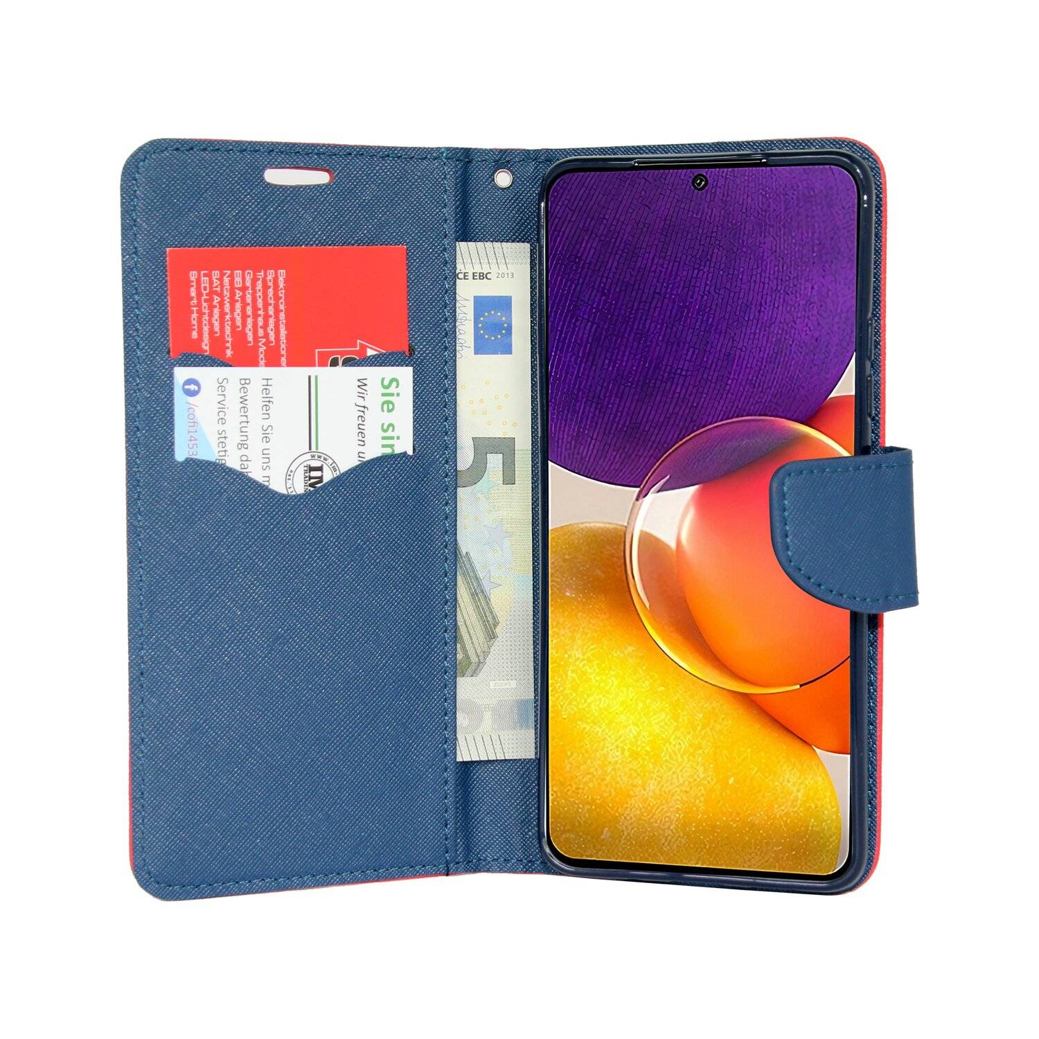 Buch Tasche "Fancy" für SAMSUNG GALAXY A82 (A826S) Handy Hülle Etui Schutzhülle mit Standfunktion, Kartenfach Rot-Blau