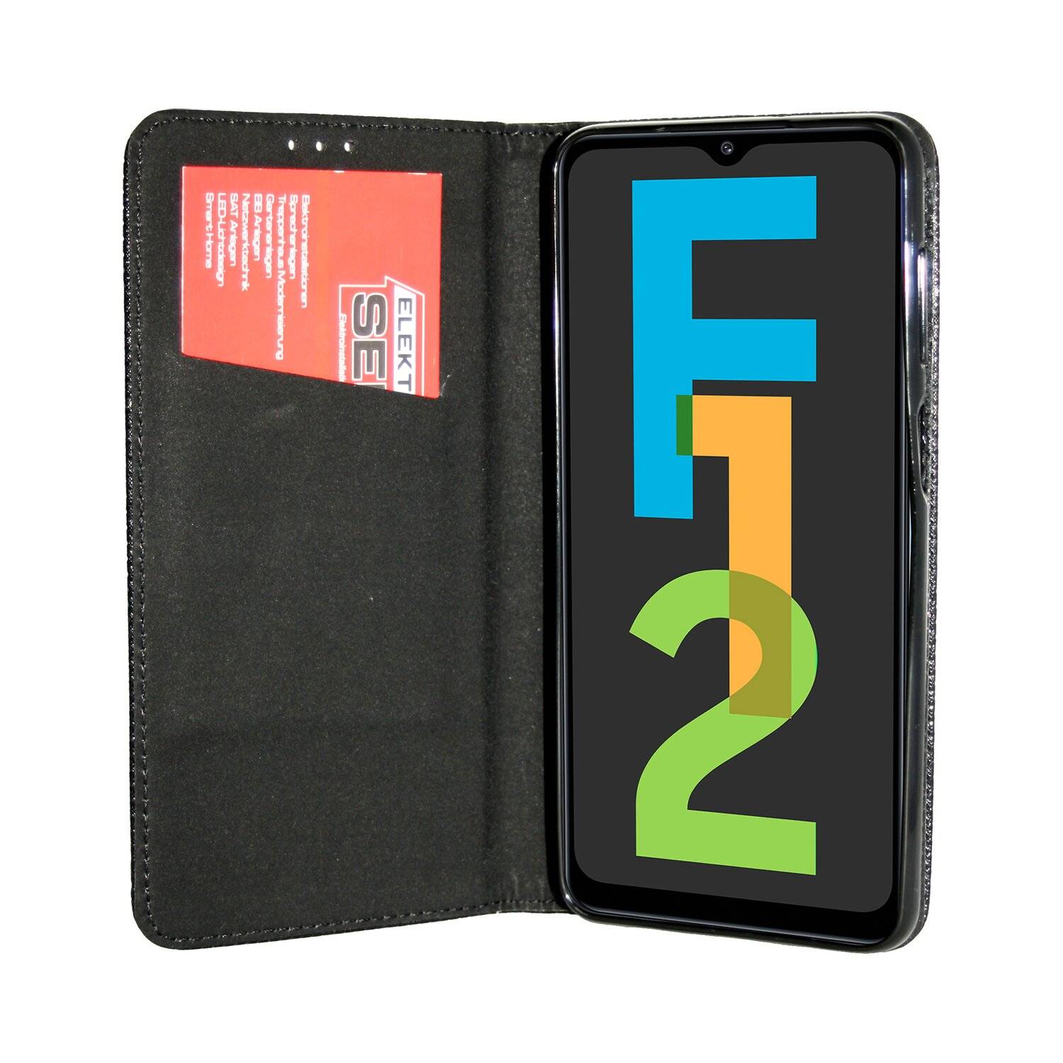 Buch Tasche "Smart" für SAMSUNG GALAXY F12 (F127G) Handy Hülle Etui Schutzhülle mit Standfunktion, Kartenfach Schwarz
