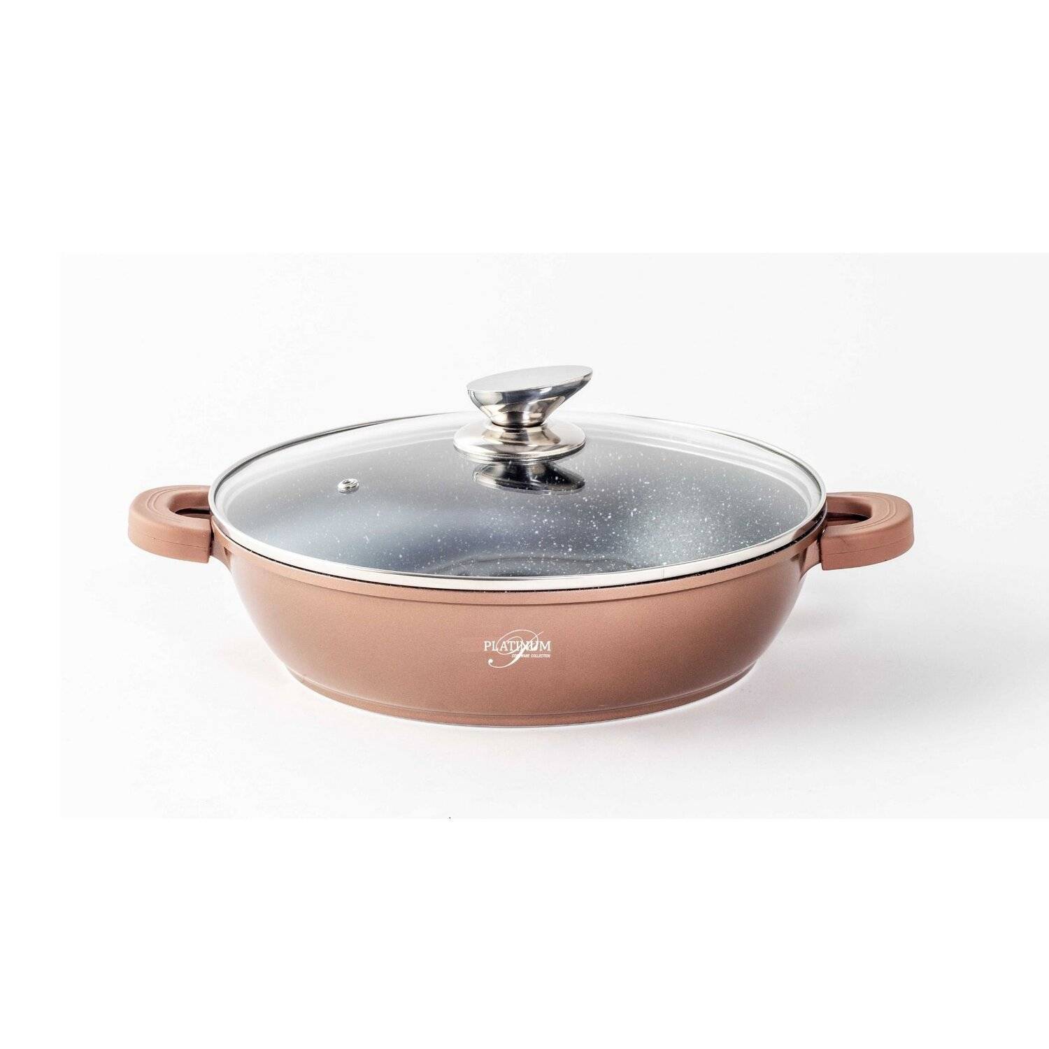 WOK Servierpfanne Schmorpfanne/ Niedrigtopf/ Kochtopf Induktion Ø24cm Aluguss Topf Pfanne Silikon-Griffe Copper