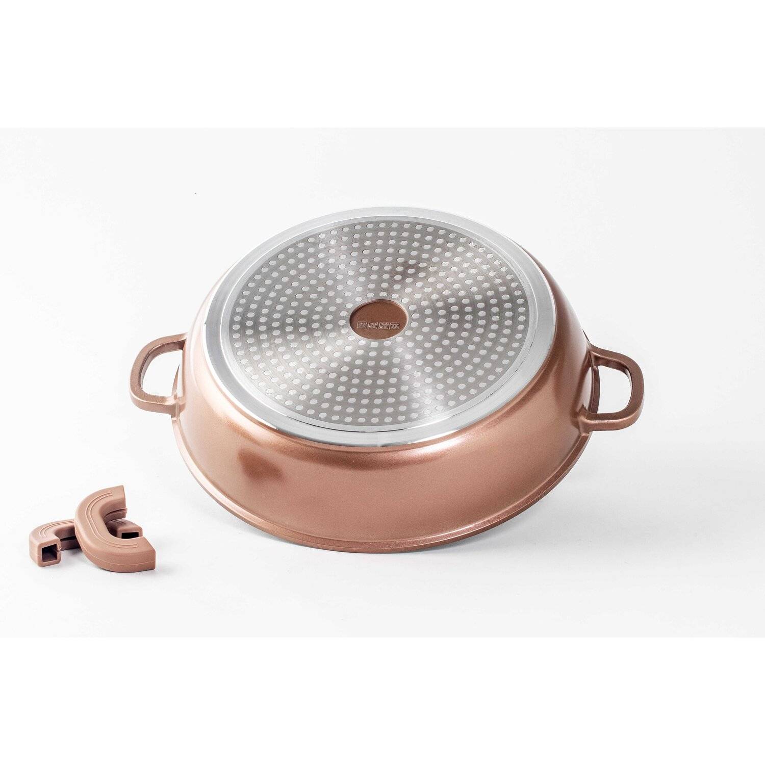 WOK Servierpfanne Schmorpfanne/ Niedrigtopf/ Kochtopf Induktion Ø24cm Aluguss Topf Pfanne Silikon-Griffe Copper