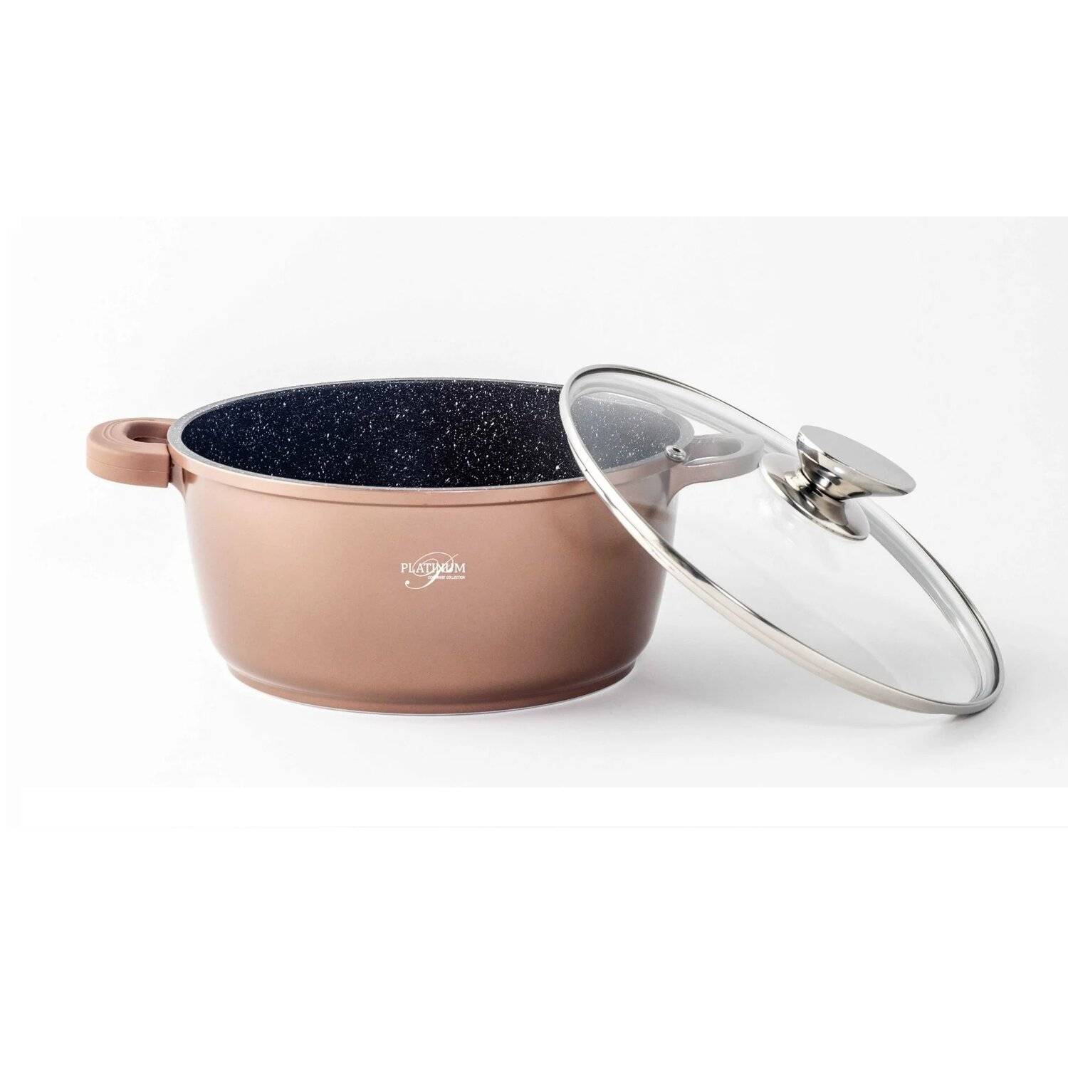 Kochtopf Aluguss Glasdeckel Ø20cm Induktion Marmorbeschichtung Suppentopf Pfanne Copper