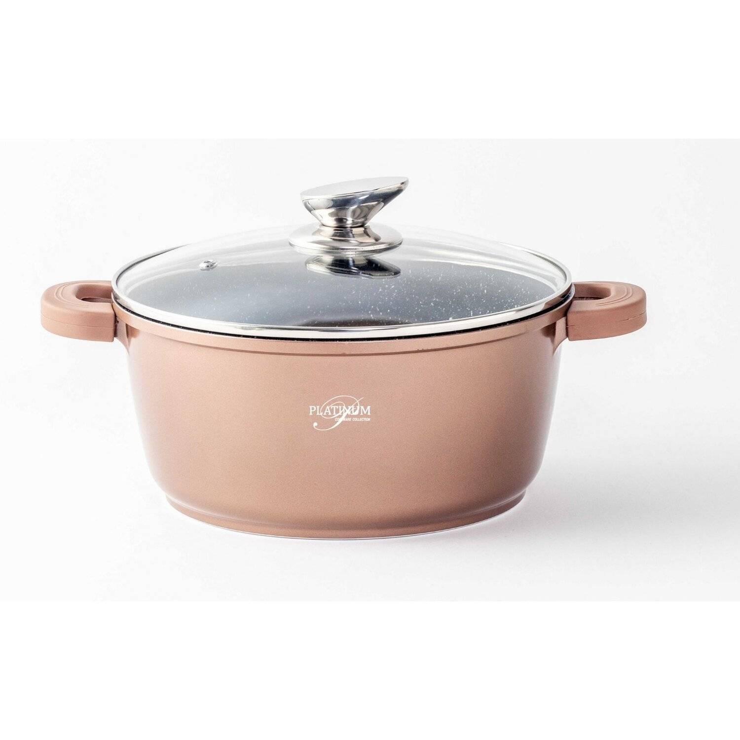 Kochtopf Aluguss Glasdeckel Ø32cm Induktion Marmorbeschichtung Suppentopf Pfanne Copper